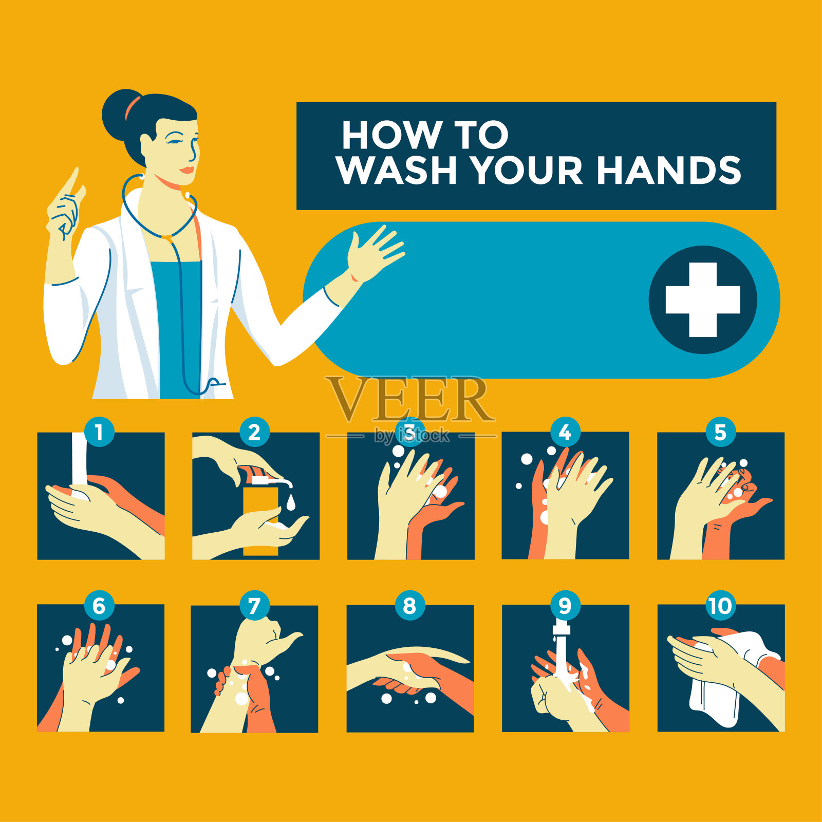 如何洗手步骤矢量图解阻止冠状病毒插画图片素材