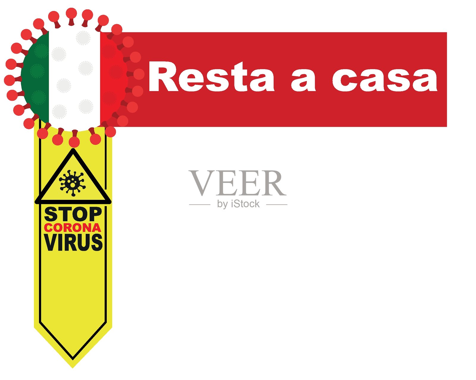意大利国旗象征和呼吁留在家里。covid-19电晕流行病。横幅、图形、向量插画图片素材