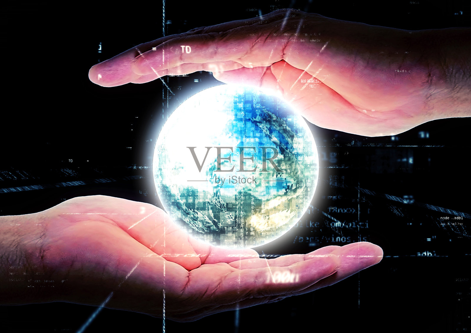 手掌间漂浮的球体照片摄影图片