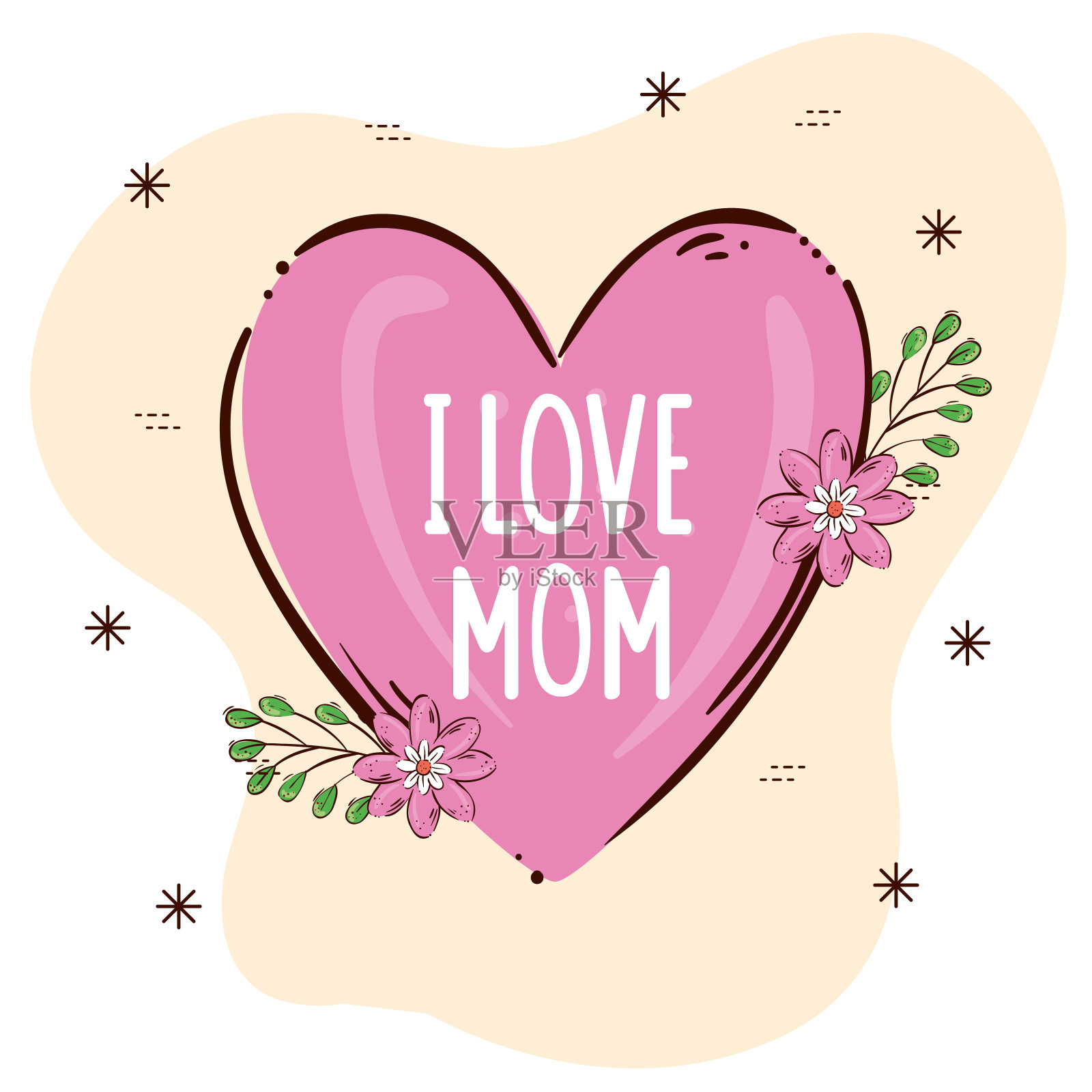 用爱心和鲜花装饰的母亲节快乐卡片插画图片素材