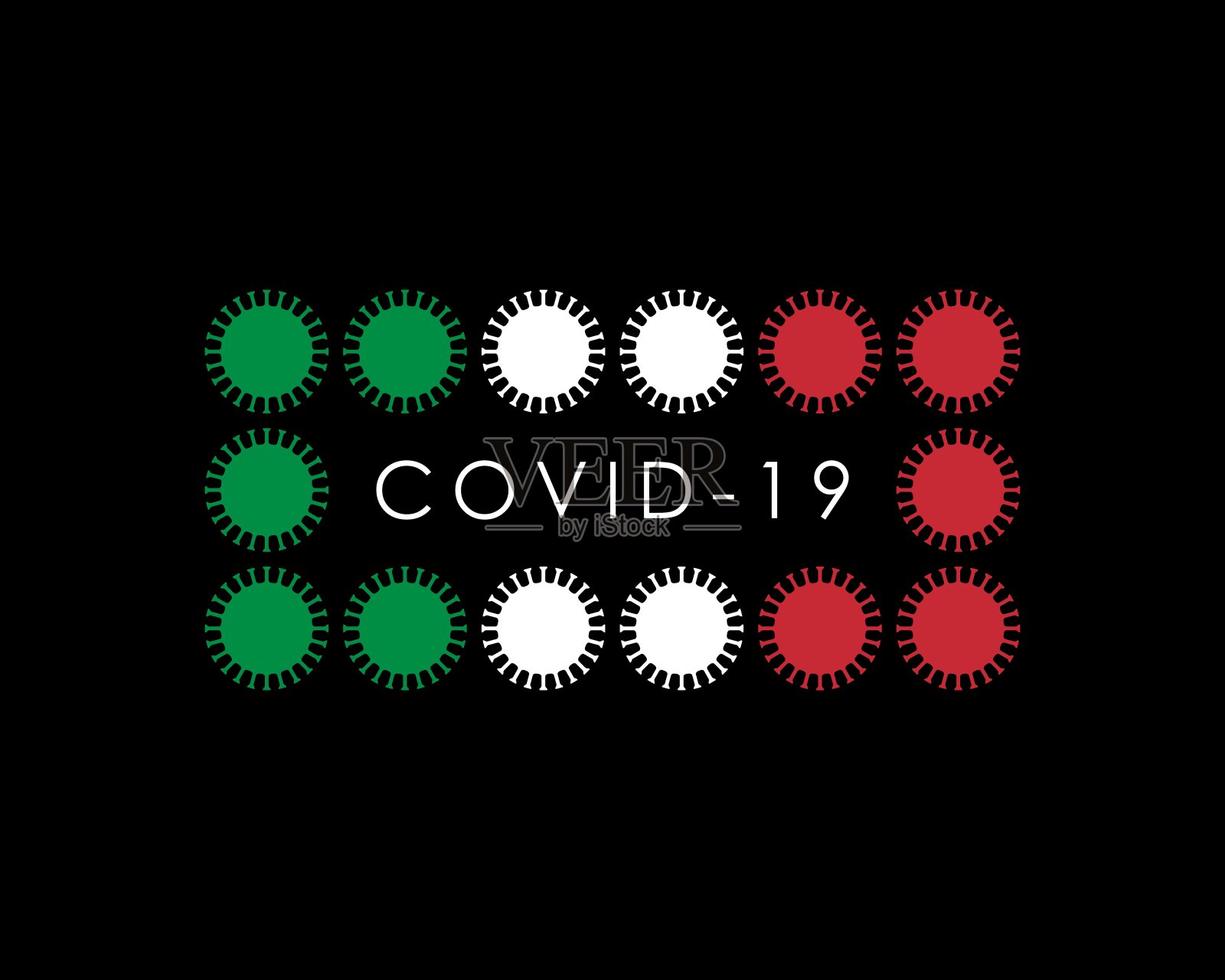 意大利国旗摘要,由冠状病毒分子制成插画图片素材