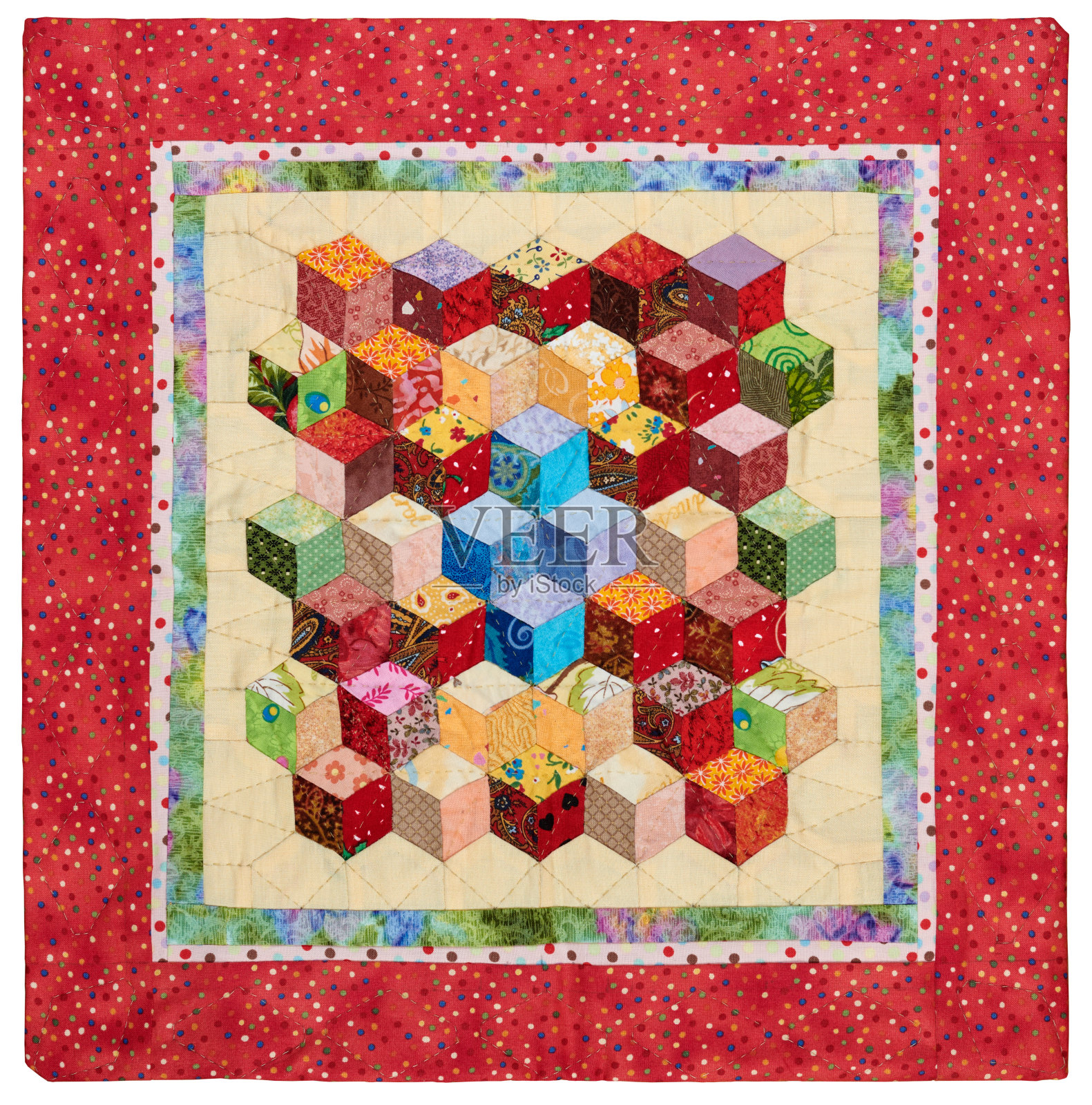 由钻石缝制而成的迷你被子,具有立体感照片摄影图片