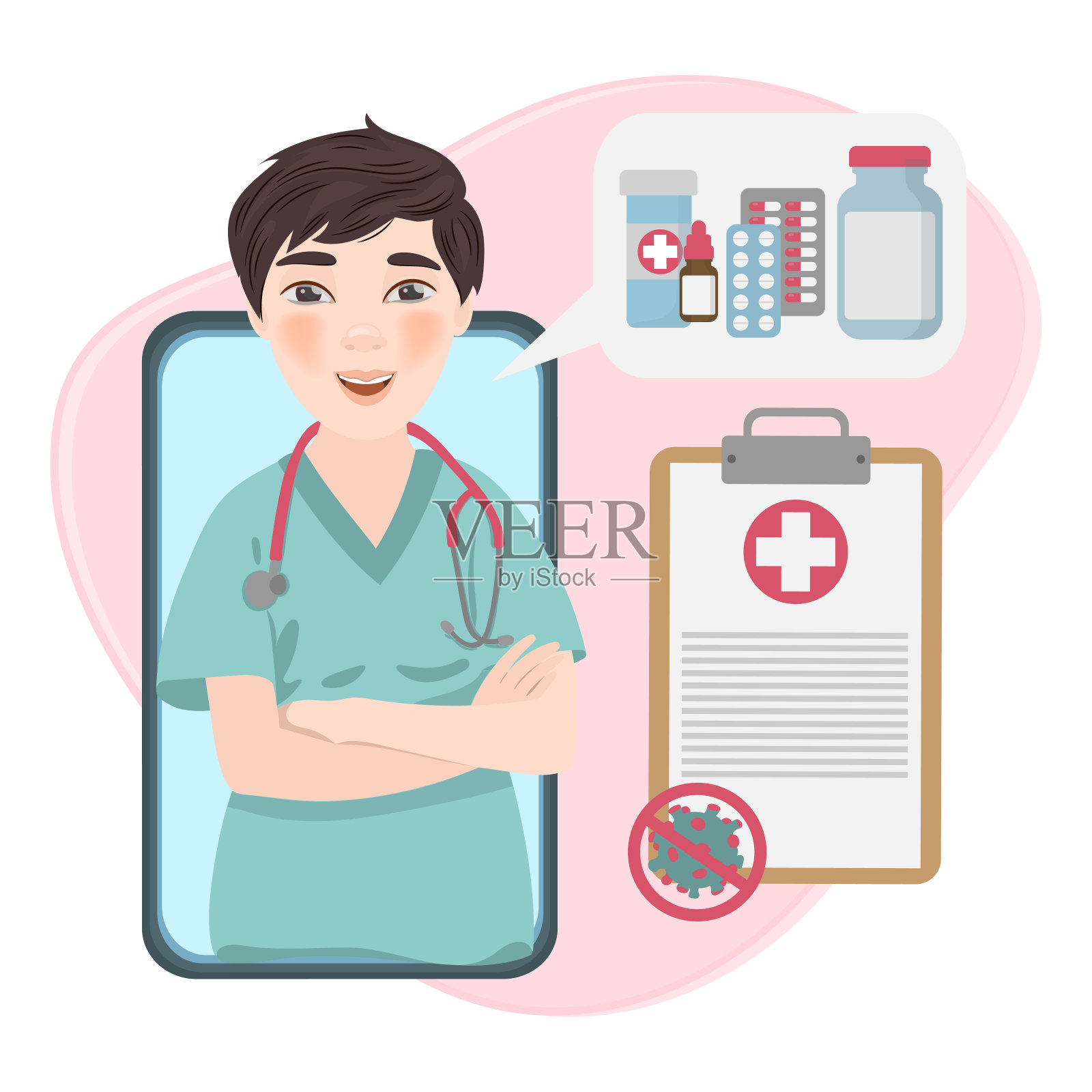 打电话给你的医生冠状病毒健康人类大流行病媒集插画图片素材