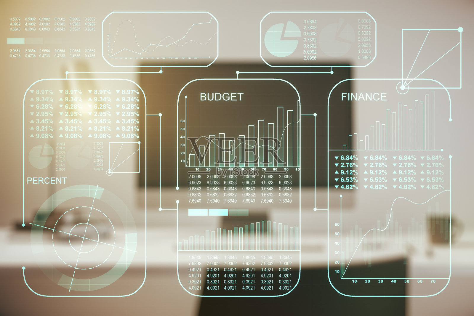 多重曝光抽象统计数据全息图接口,以计算机为背景,计算和分析的概念照片摄影图片