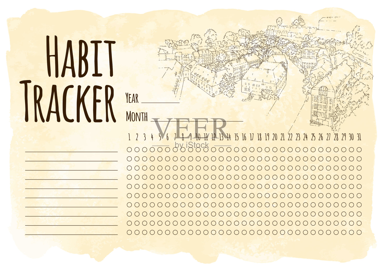 习惯追踪。城市的草图。艺术线条轮廓。旅游卡。旅游的概念。卢森堡。矢量插图。设计模板素材