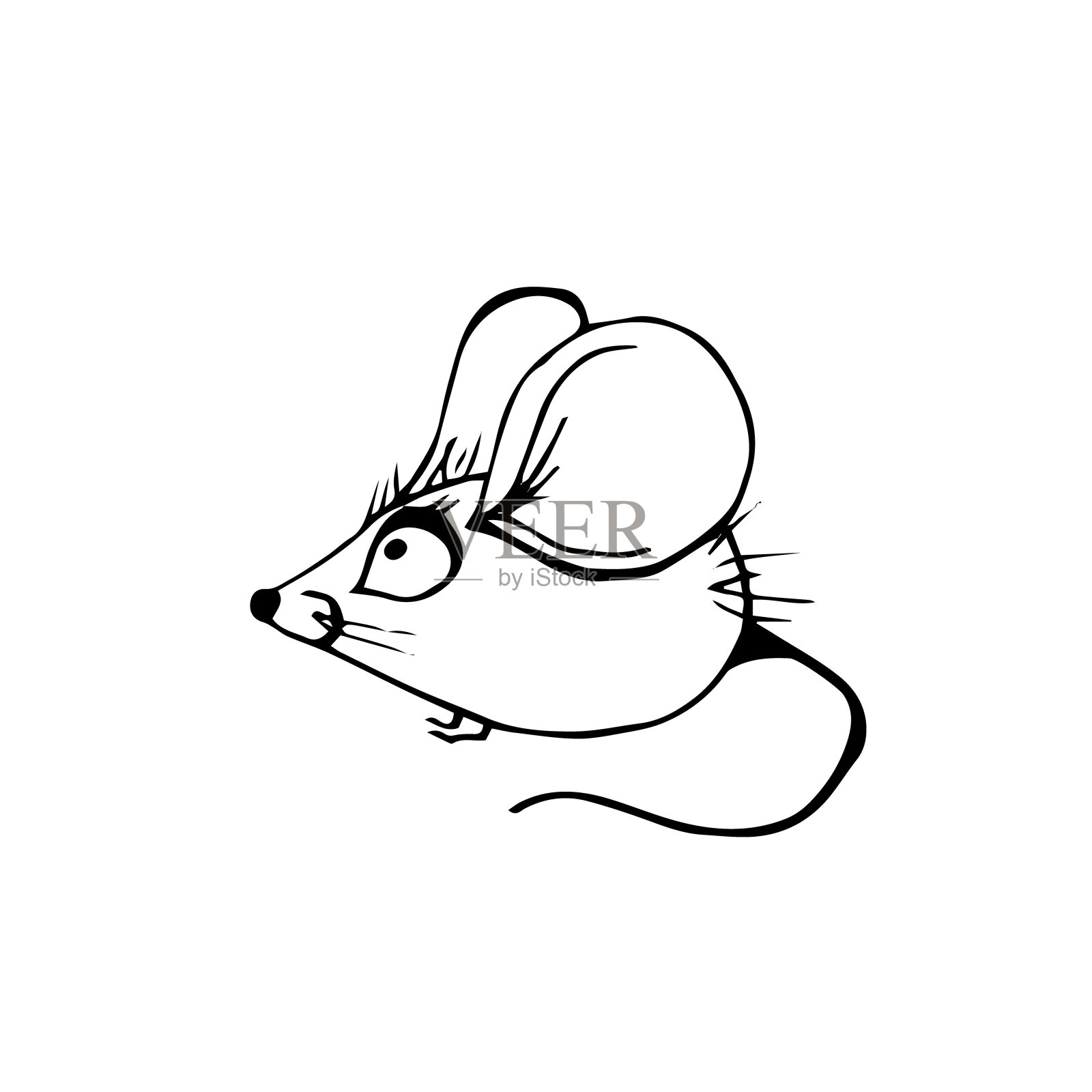 矢量手绘涂鸦素描黑色鼠标可爱的小鼠标孤立在白色的背景。插画图片素材