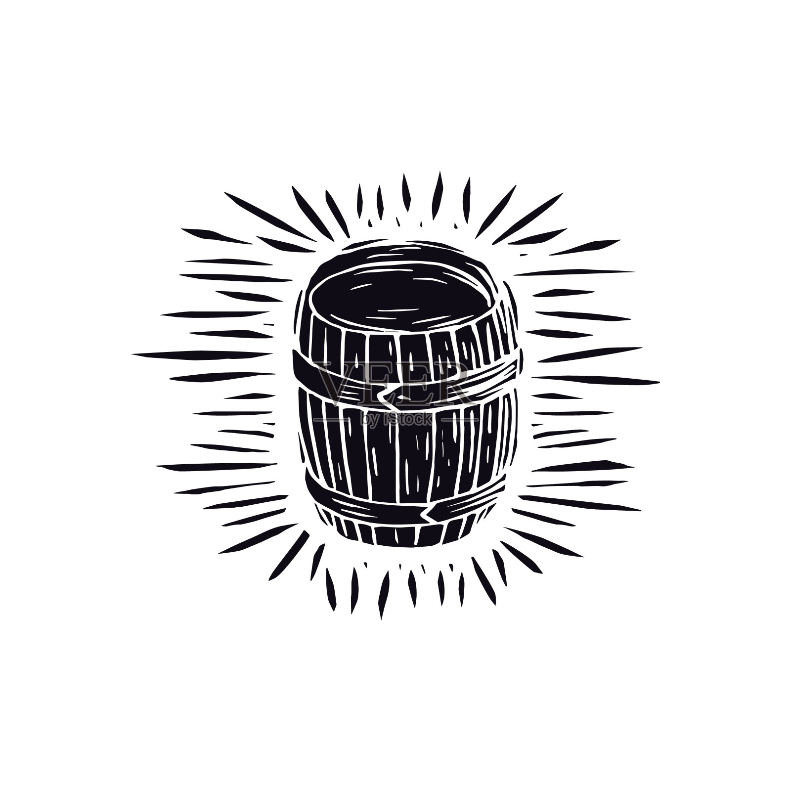 木桶插图在linocut风格插画图片素材