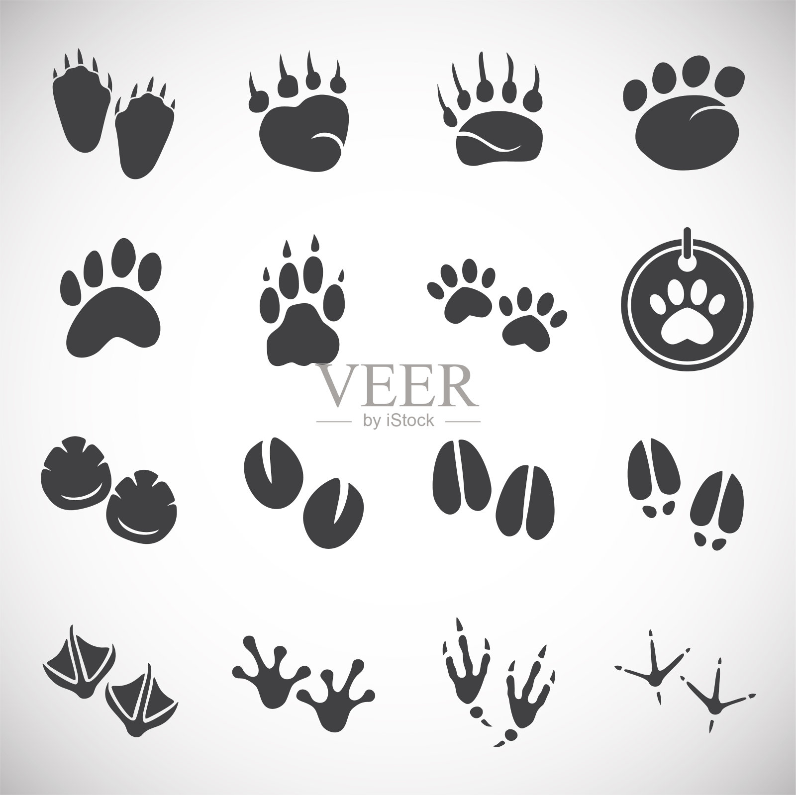 动物脚印图标设置在图形和网页设计的背景。创意插图概念符号的web或移动应用程序。插画图片素材