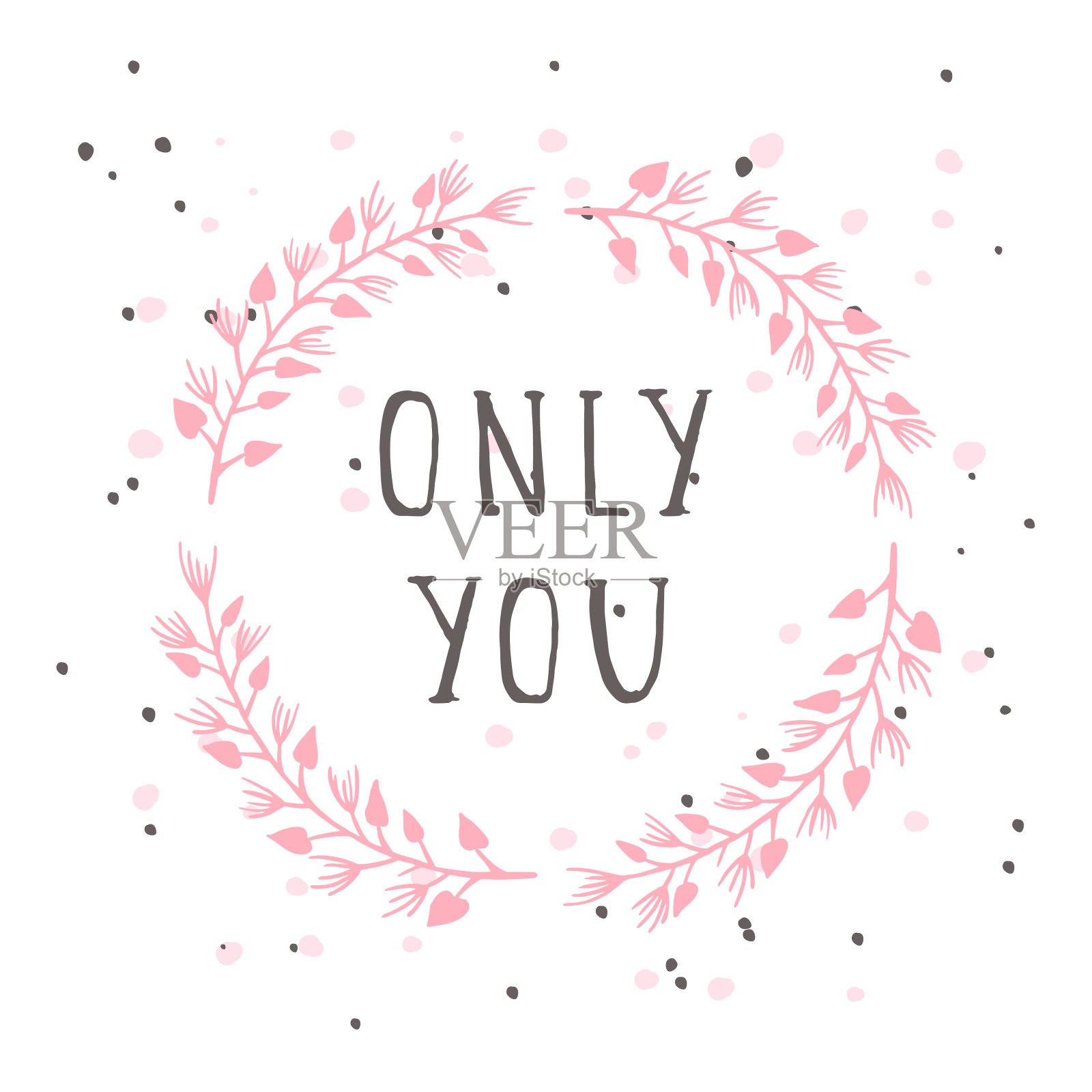 矢量手绘插图的文字只有你和花的圆形框架。插画图片素材