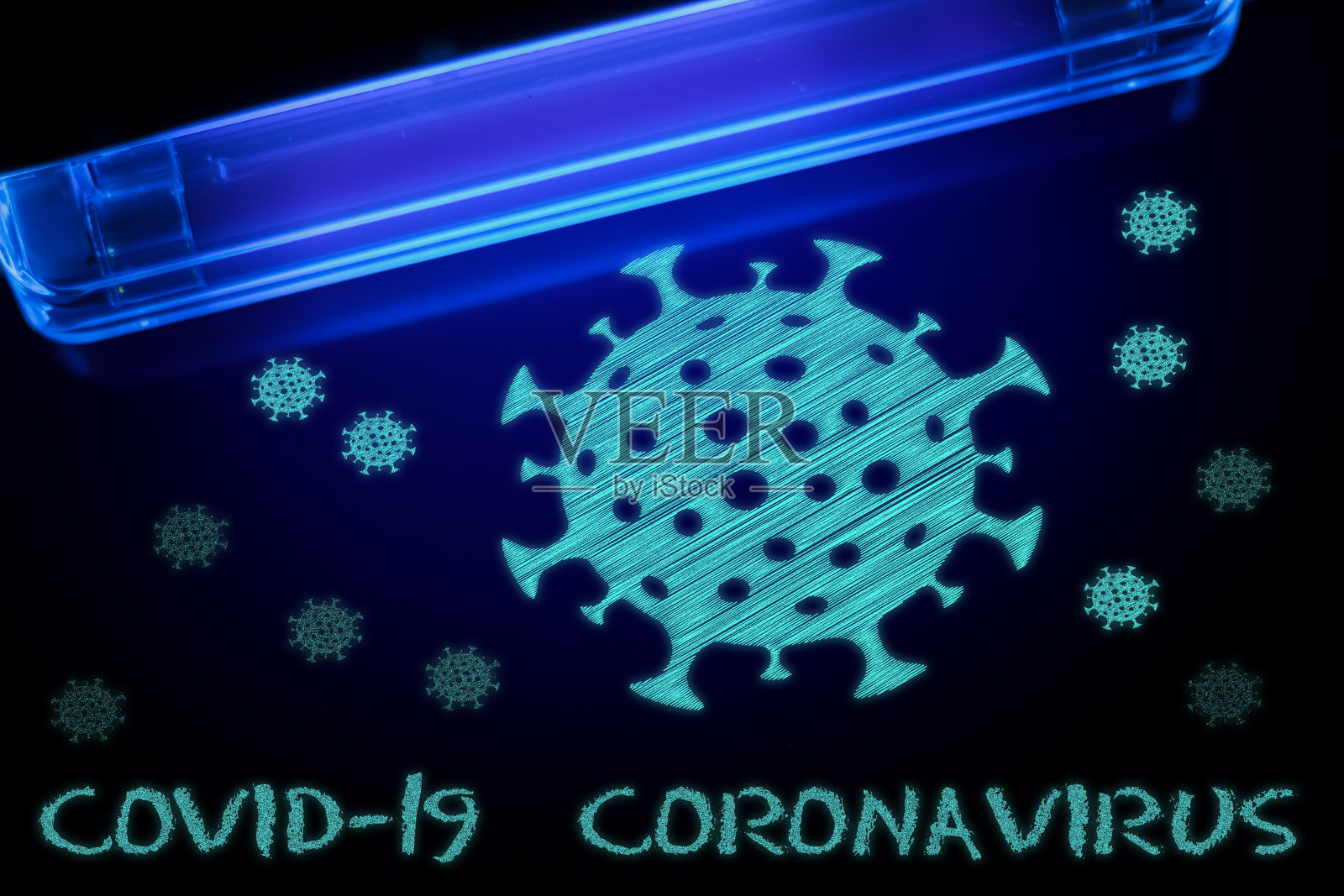 紫外线下的冠状病毒和Covid-19照片摄影图片