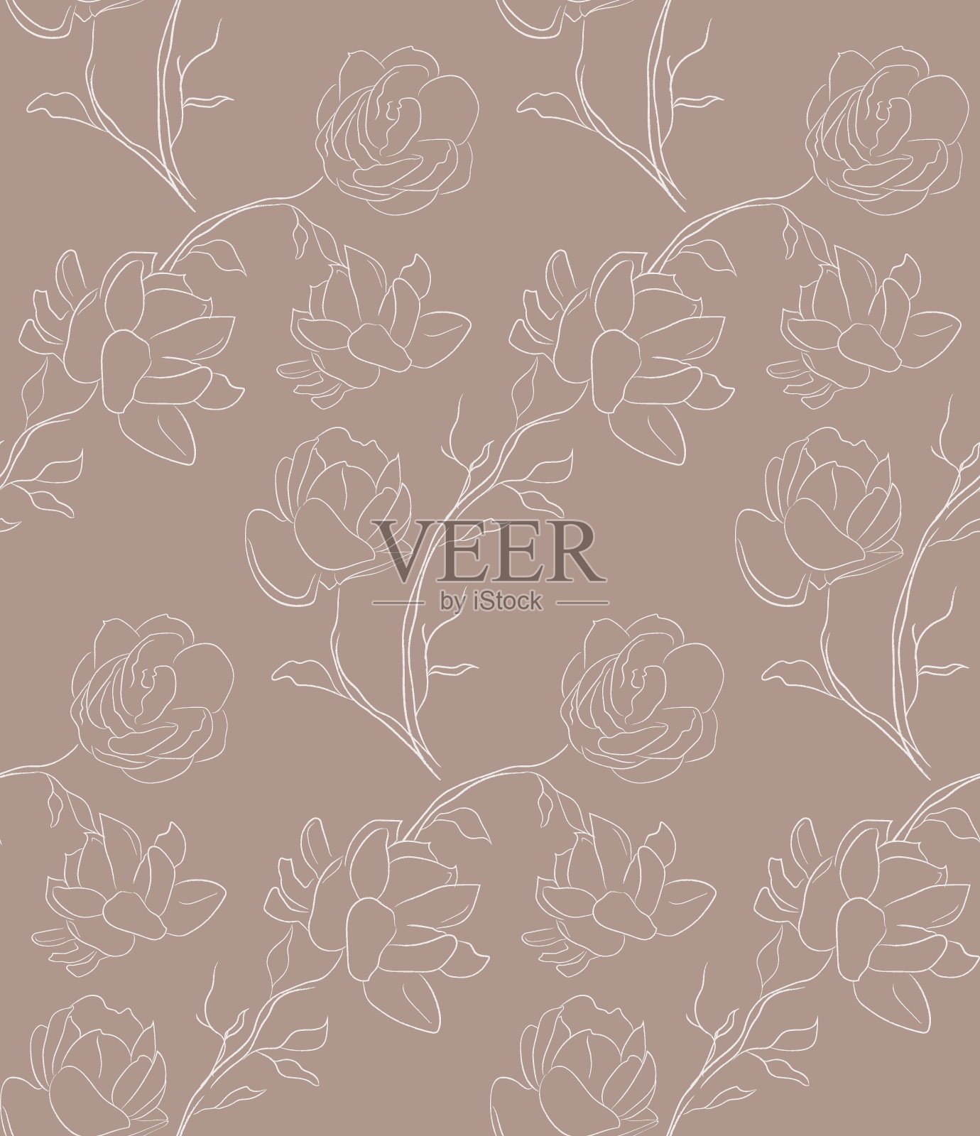 手绘线条涂鸦花卉无缝图案与茉莉花插画图片素材