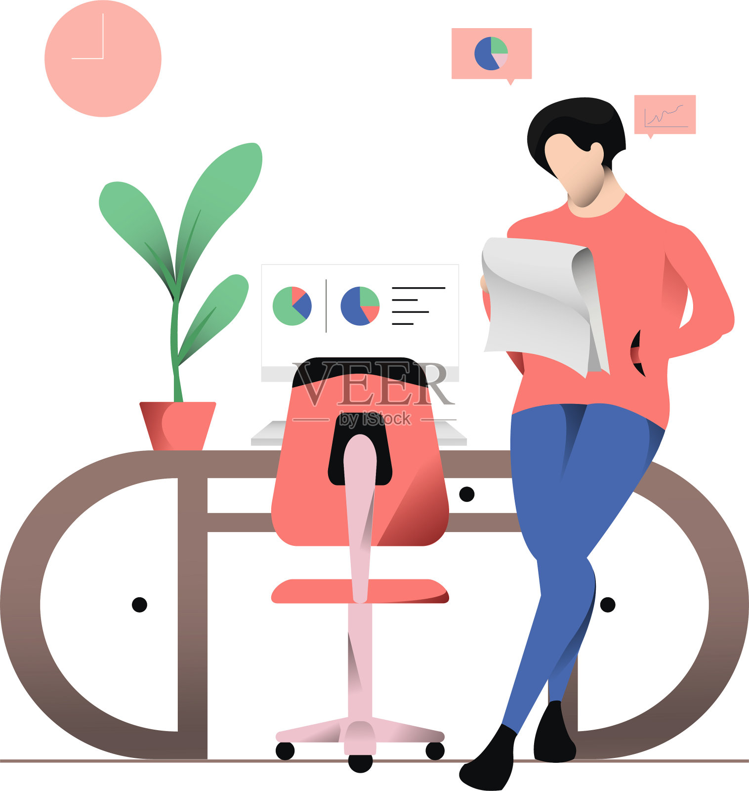 平面设计粉色商业,在家办公。矢量图插画图片素材