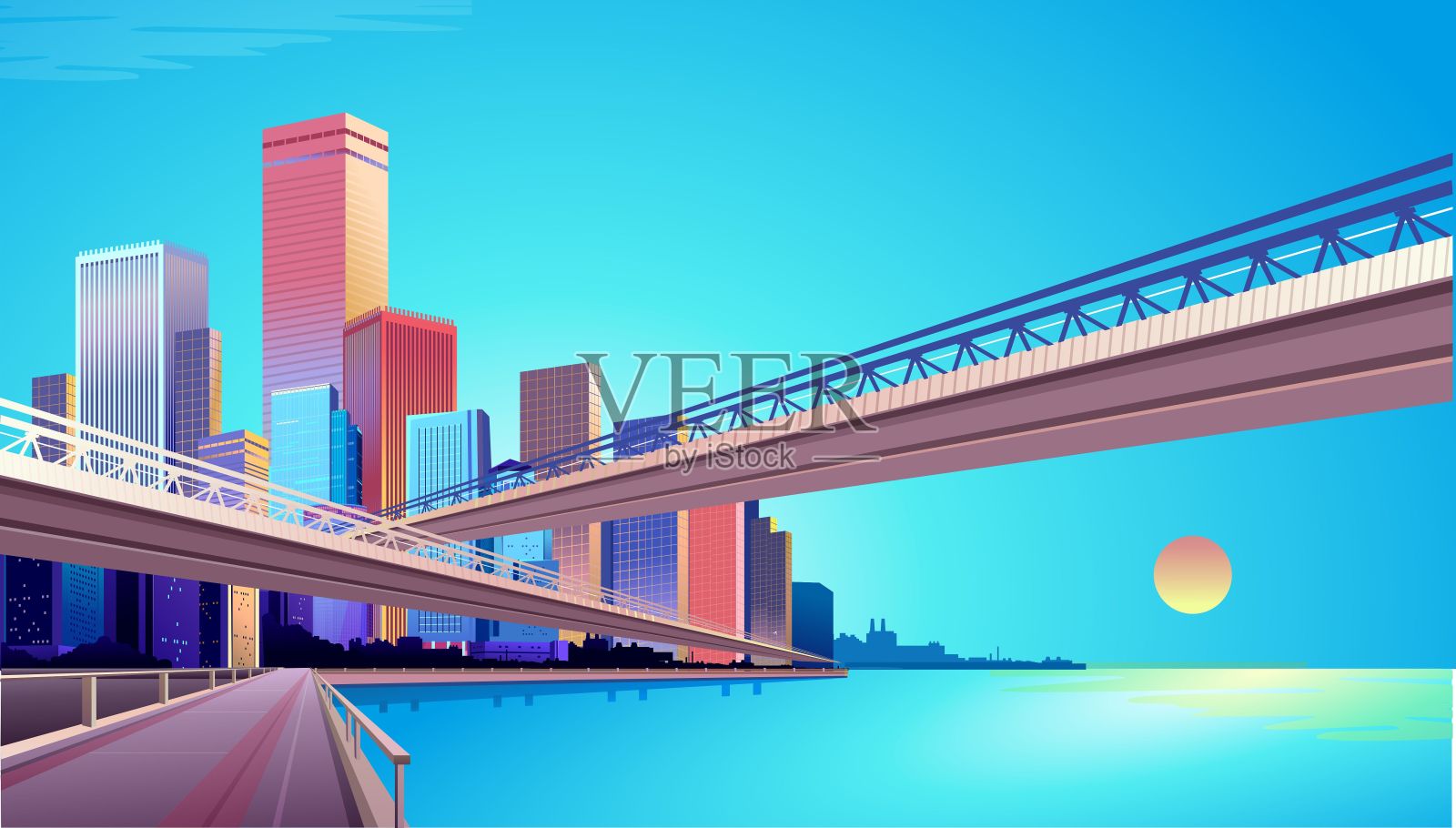 城市街道建筑,天际线景观插画图片素材