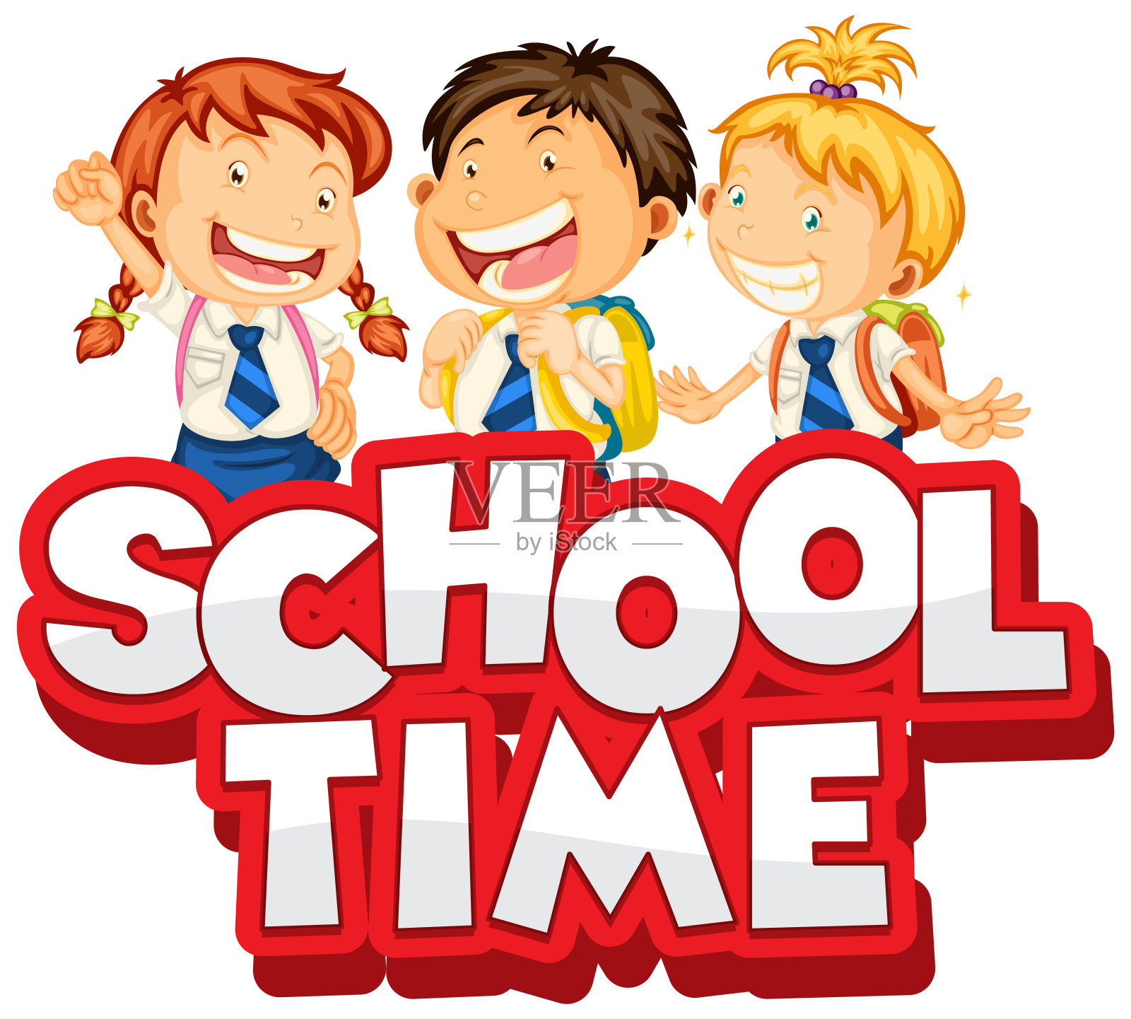 字体设计字学校时间与快乐的孩子插画图片素材