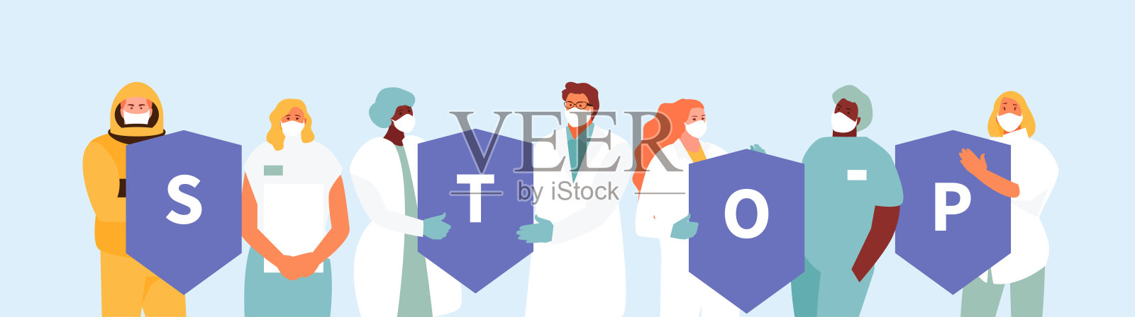 医生阻止冠状病毒载体插画图片素材