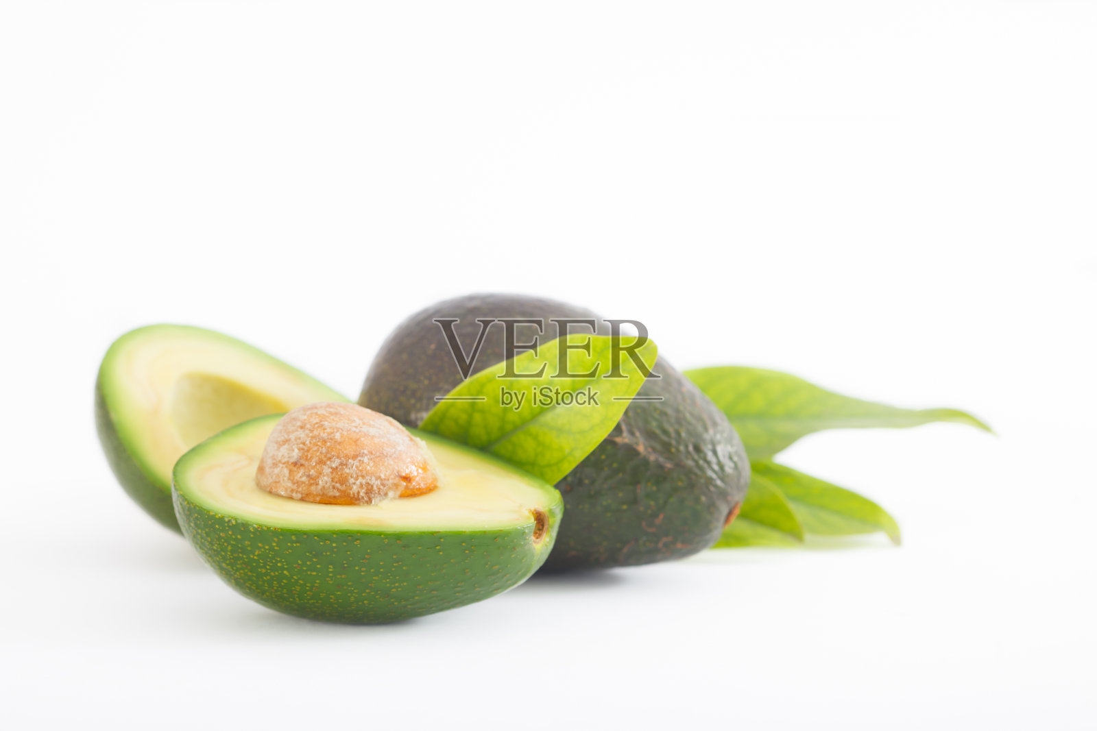 叶子孤立在白色背景上的鳄梨照片摄影图片