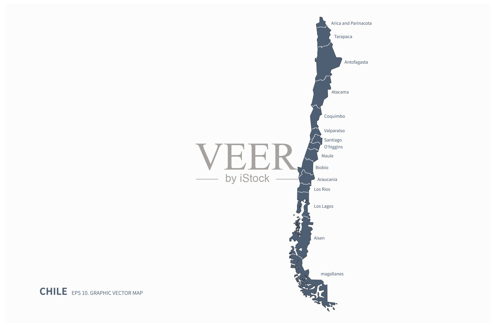 智利的地图。圣地亚哥,智利在南美洲的国家地图。插画图片素材