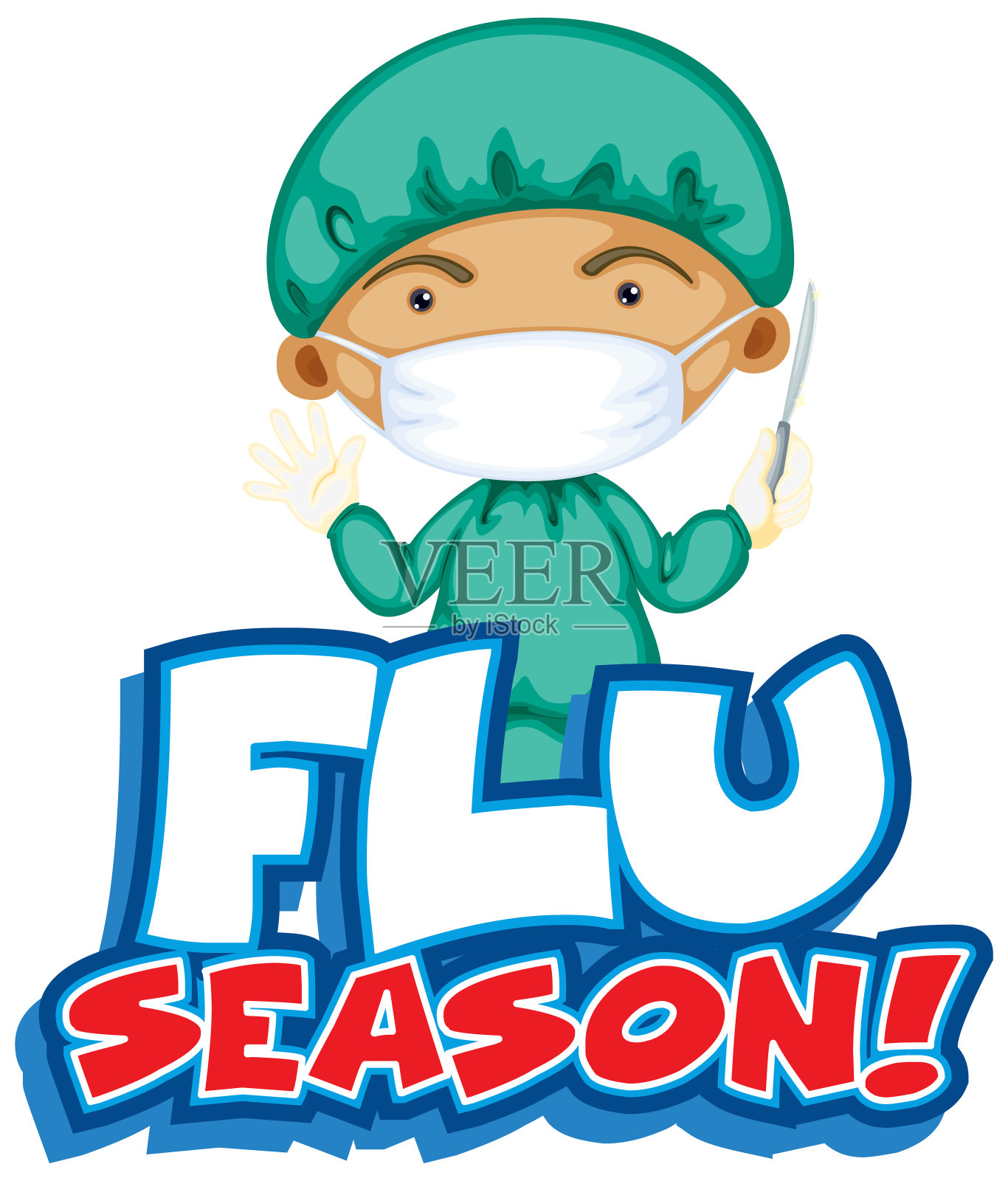 字体设计字流感季节与医生和刀插画图片素材