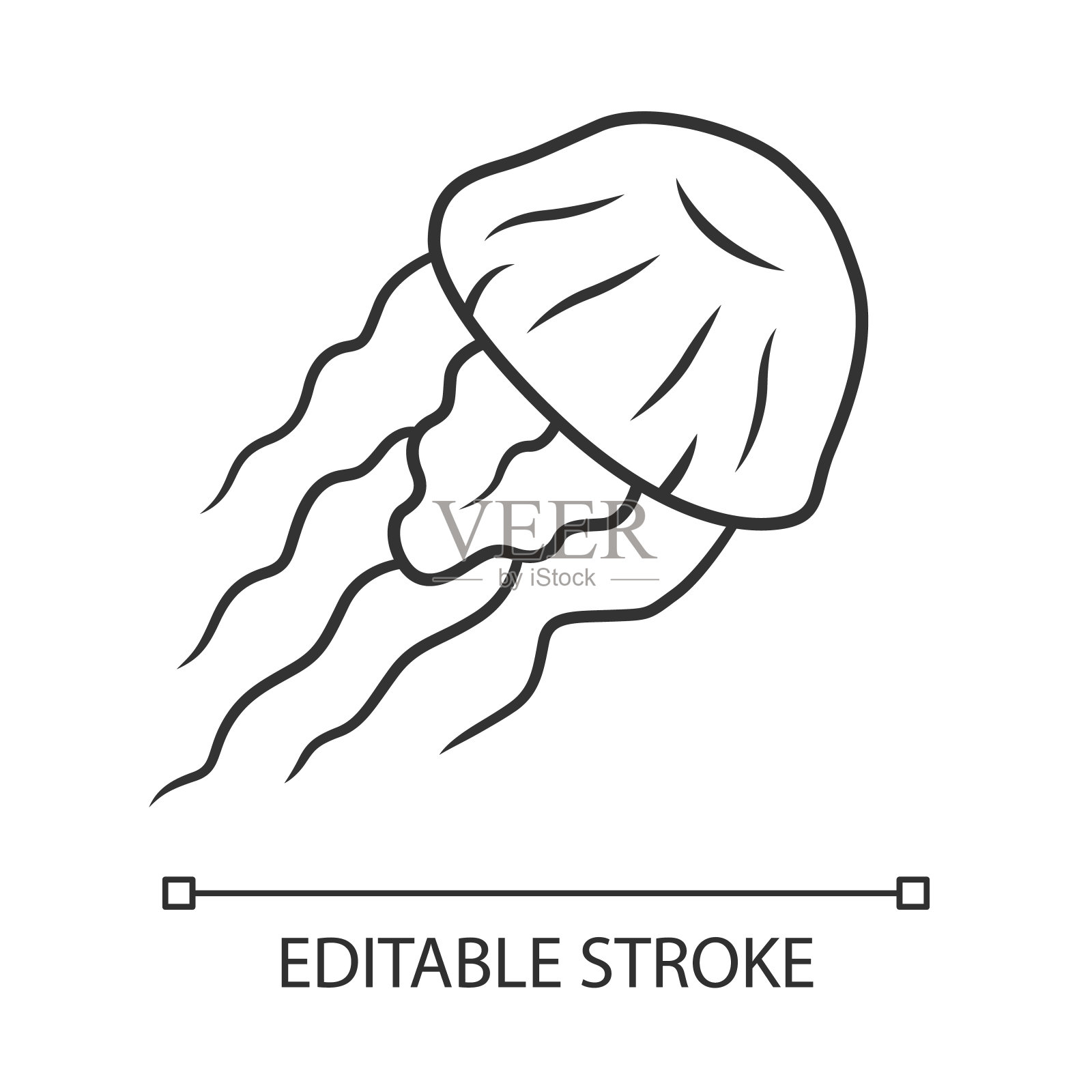 水母线性图标。美杜莎游泳。海洋野生动物。海洋水族馆。有触须的有毒水母。细线说明。轮廓的象征。矢量孤立轮廓绘制。可编辑的中风插画图片素材