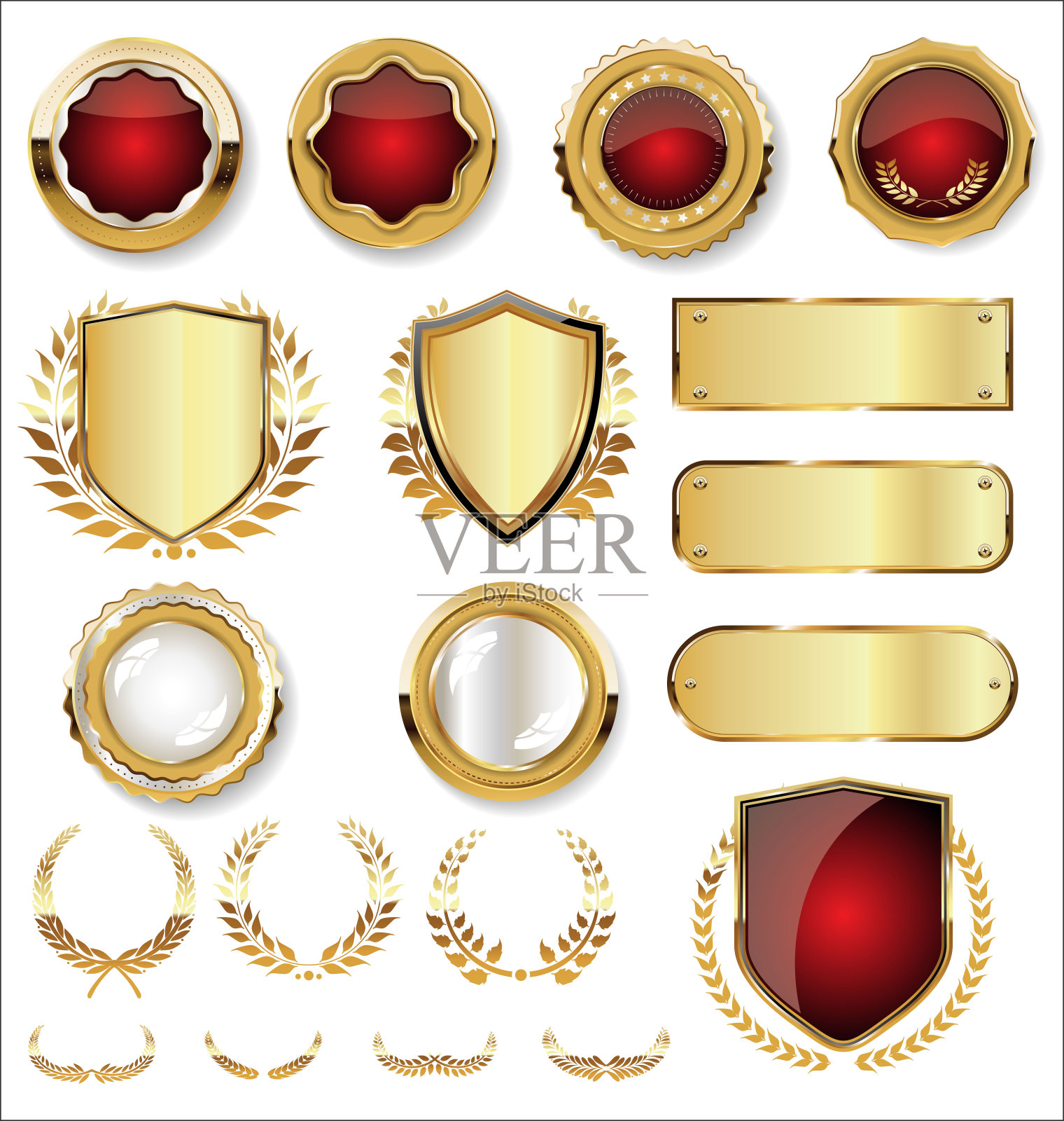 金色徽章和标签的收藏复古风格设计元素图片