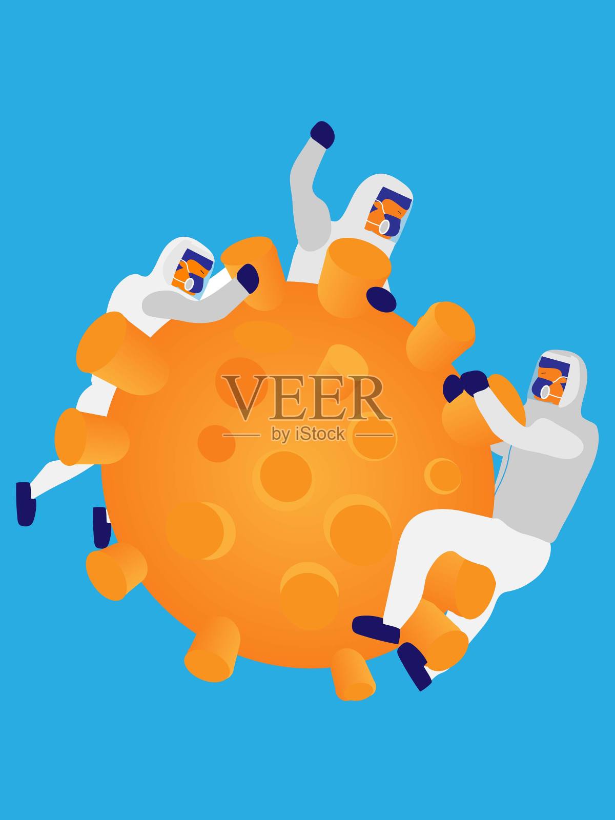 医疗专业人员正在与病毒作斗争。插画图片素材