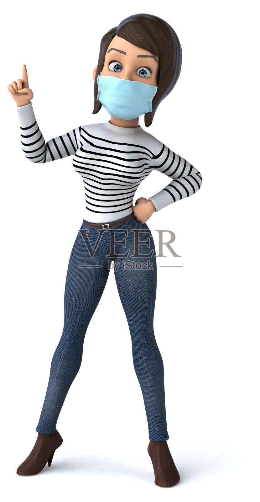 一个卡通女人与面具的3D插图照片摄影图片
