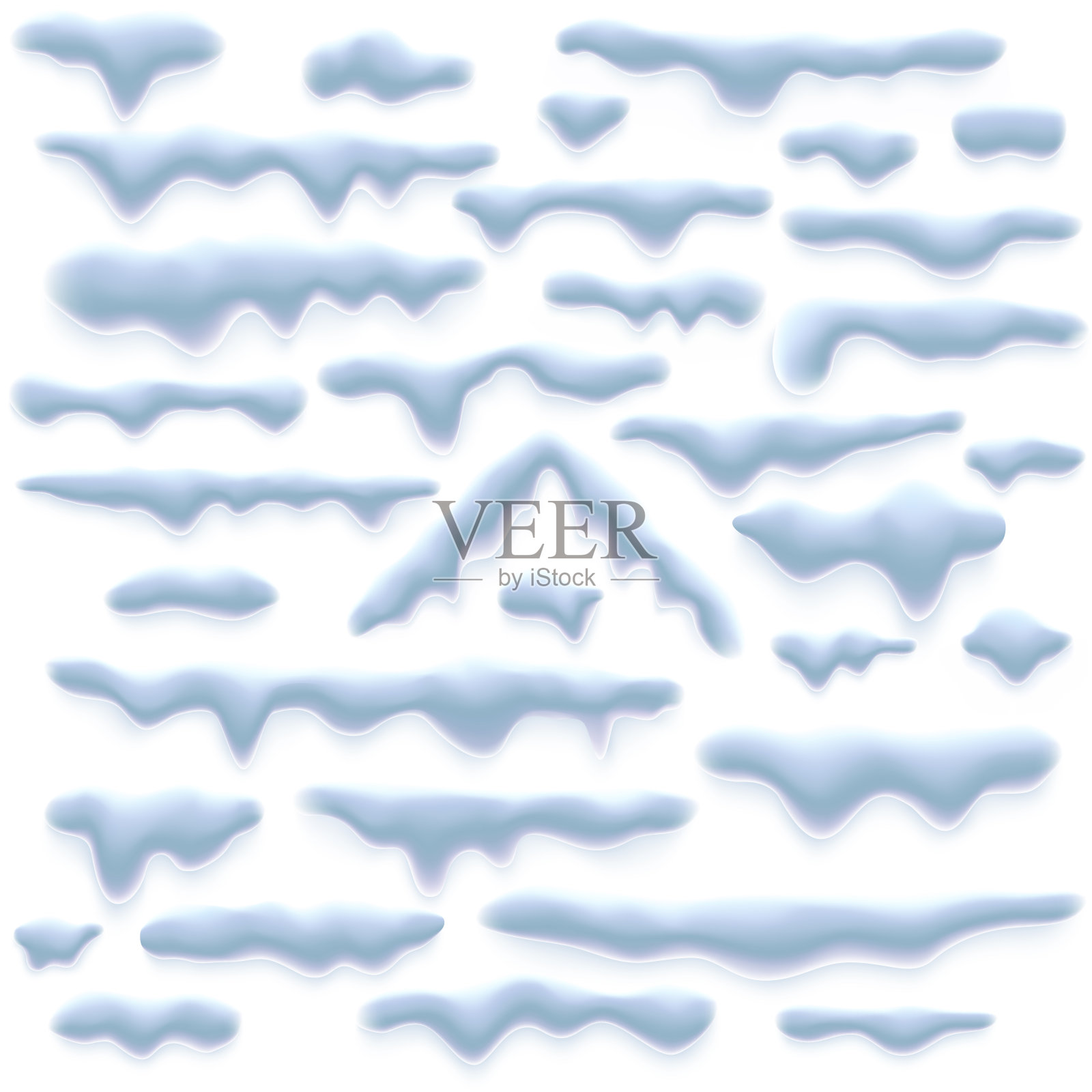 一组雪帽,冰柱,和雪堆孤立在白色的背景。冬天的装饰品。电脑游戏元素,圣诞贺卡。每股收益10插画图片素材