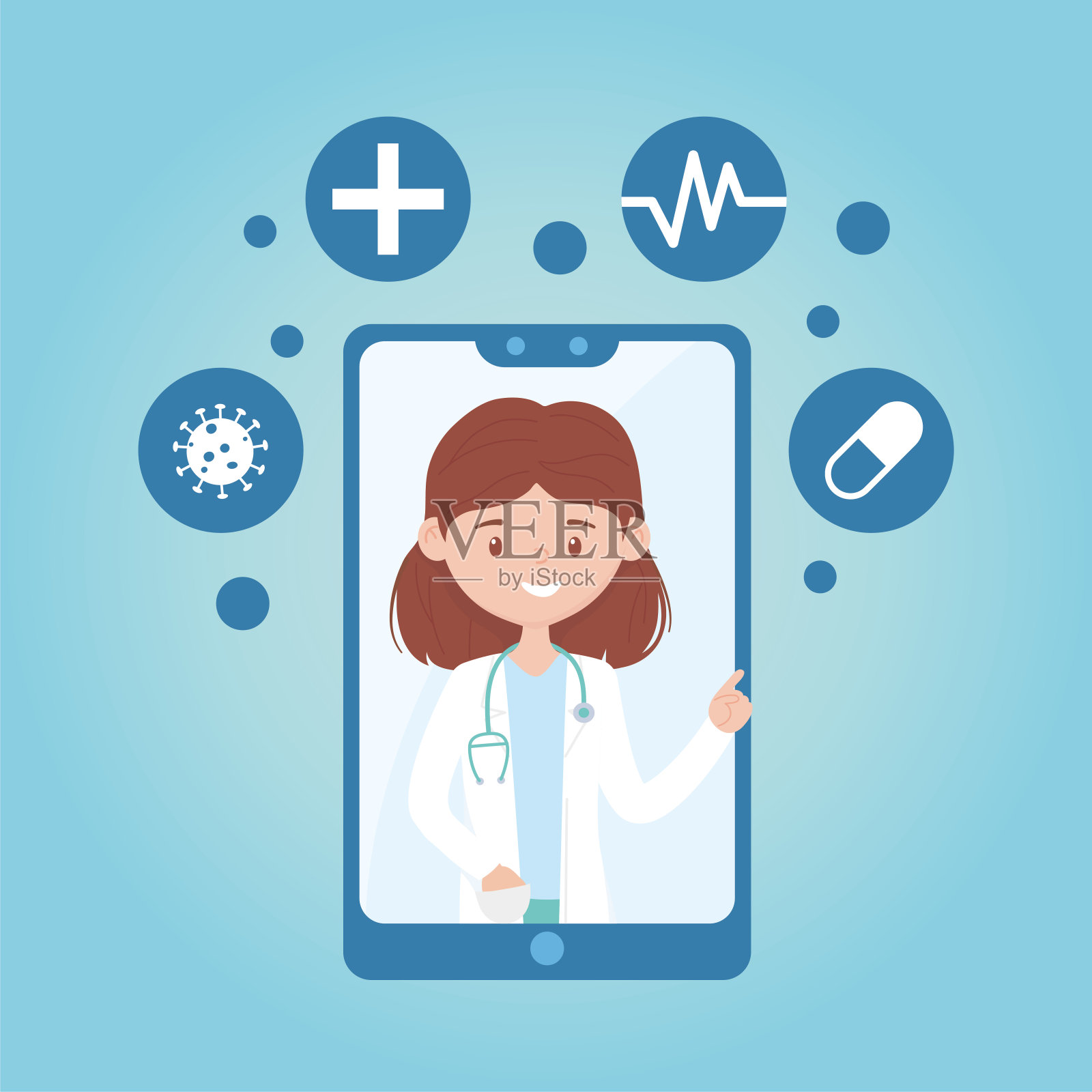 在线女医生智能手机疾病病毒性冠状病毒19插画图片素材
