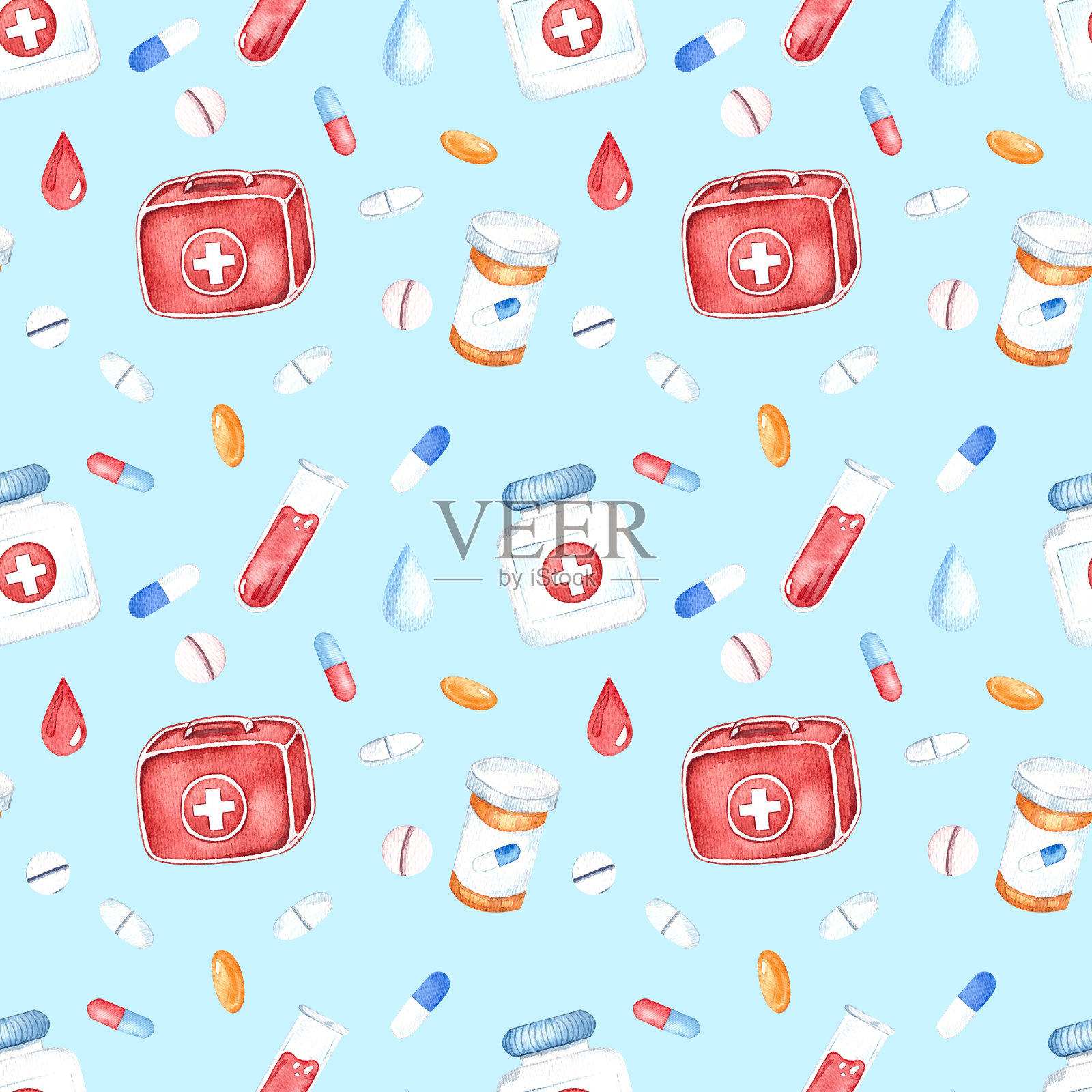 适用于医疗器械、水彩无缝图案插画图片素材