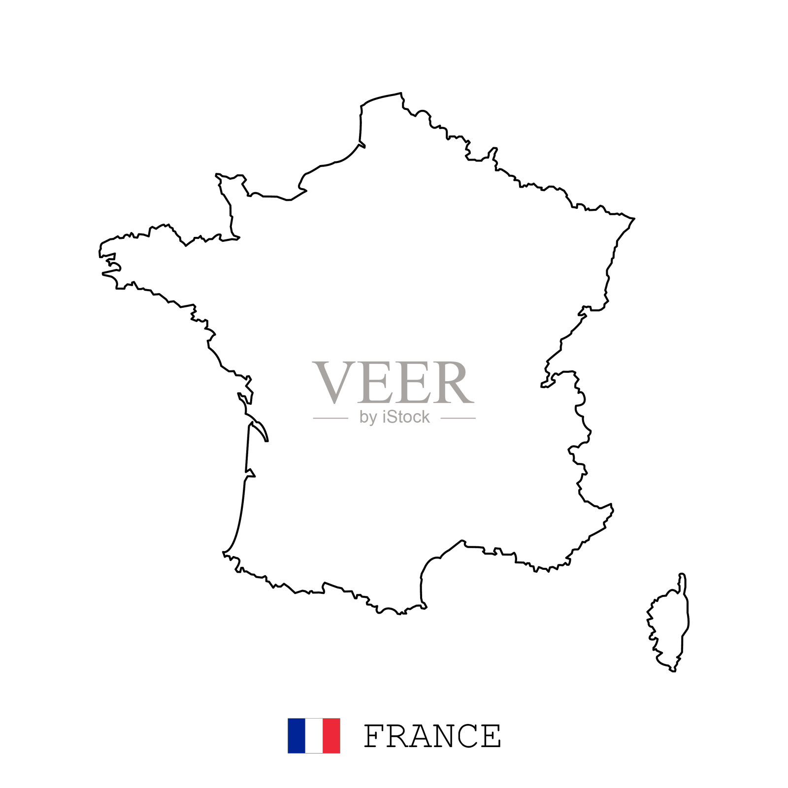 法国地图线,线形细矢量。法国简单的地图和旗帜。插画图片素材