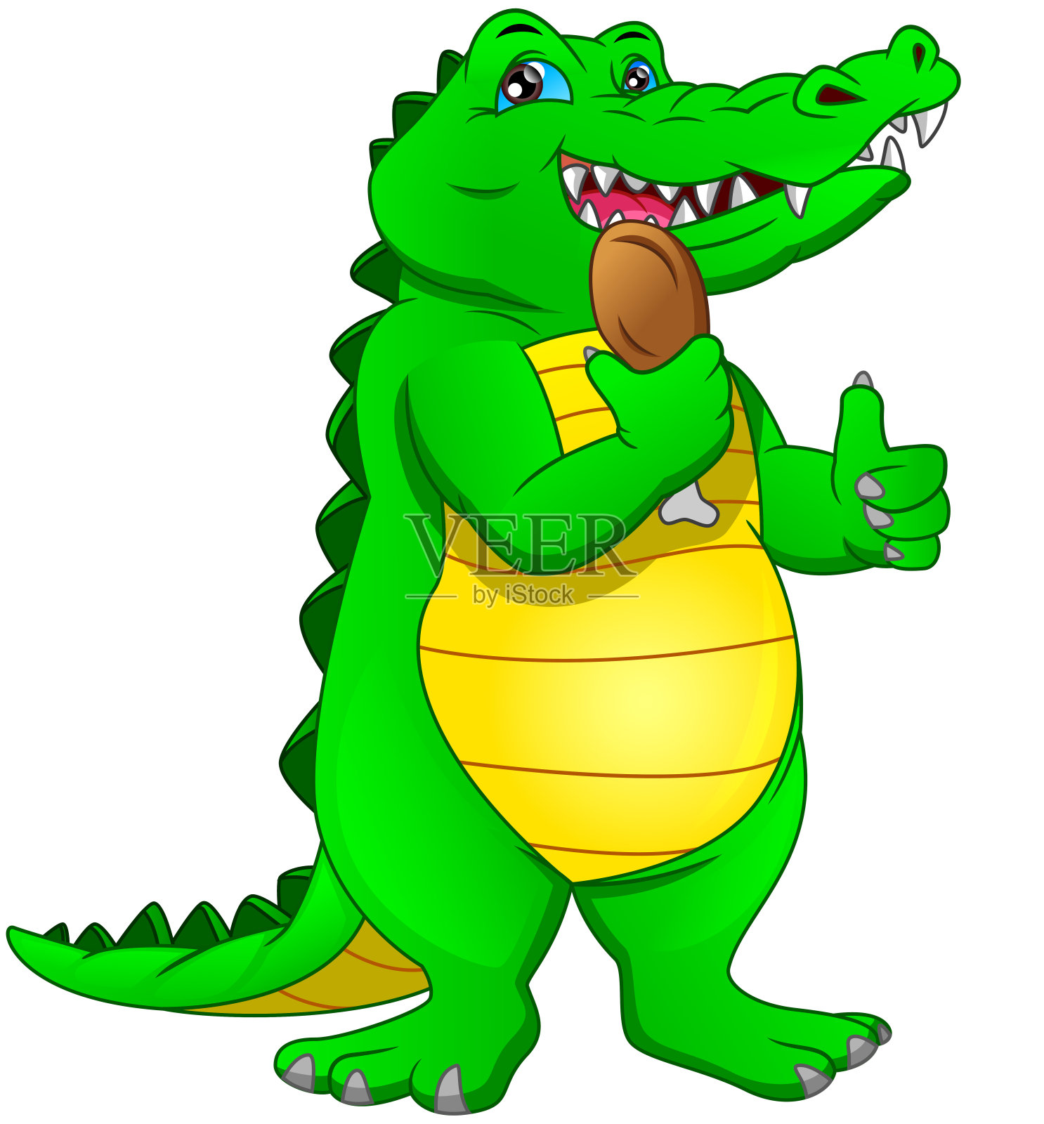 可爱的小鳄鱼大拇指向上,抱着鸡大腿设计元素图片