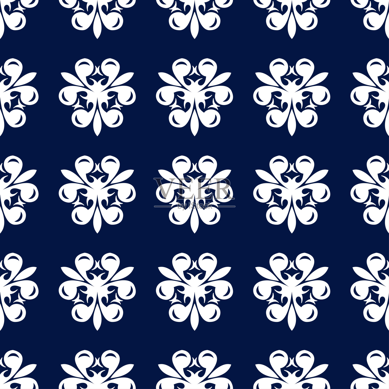 花卉无缝的背景。深蓝色背景上的白色图案插画图片素材