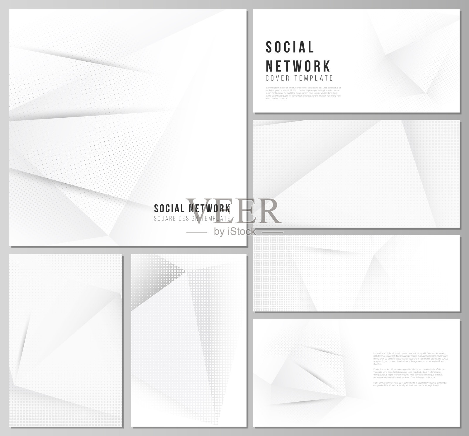 矢量布局的社会网络模型封面设计,网站设计,网站背景或广告模型。半色调虚点背景与灰点,抽象梯度背景。设计模板素材