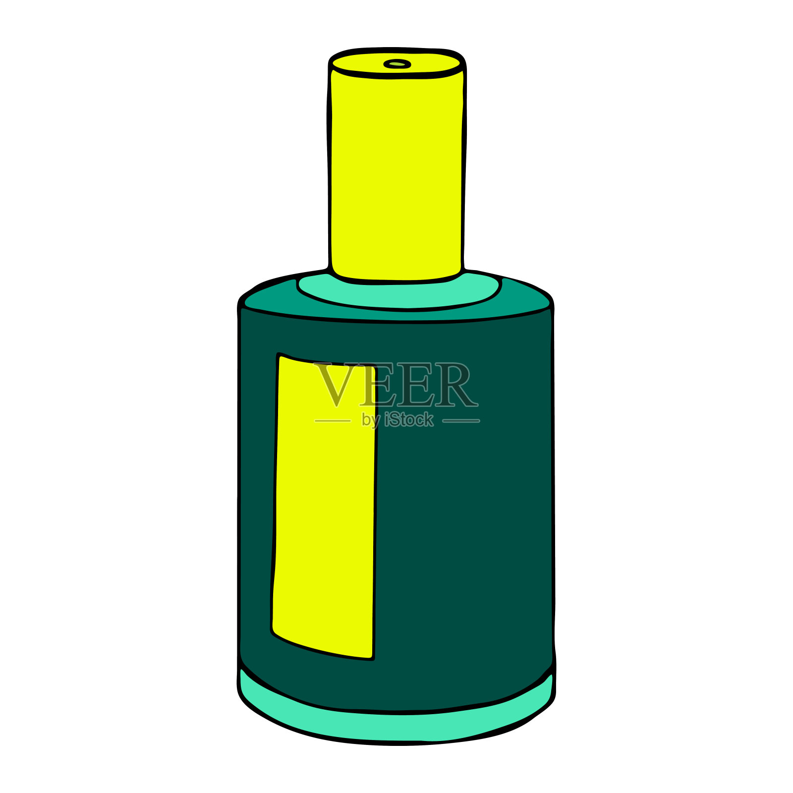 漱口水,漱口水,口腔护理产品个人口腔卫生浴室。用液体模板玻璃瓶子。颜色矢量孤立的平面涂鸦现实绘制黑色轮廓白色背景图标设计元素图片