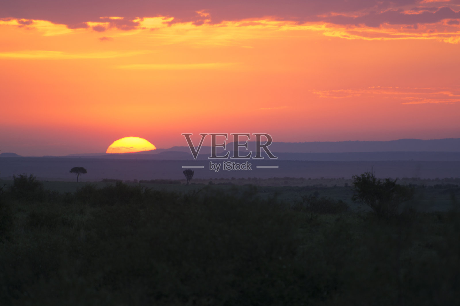 令人窒息的日落在马赛马拉国家公园在肯尼亚,非洲照片摄影图片