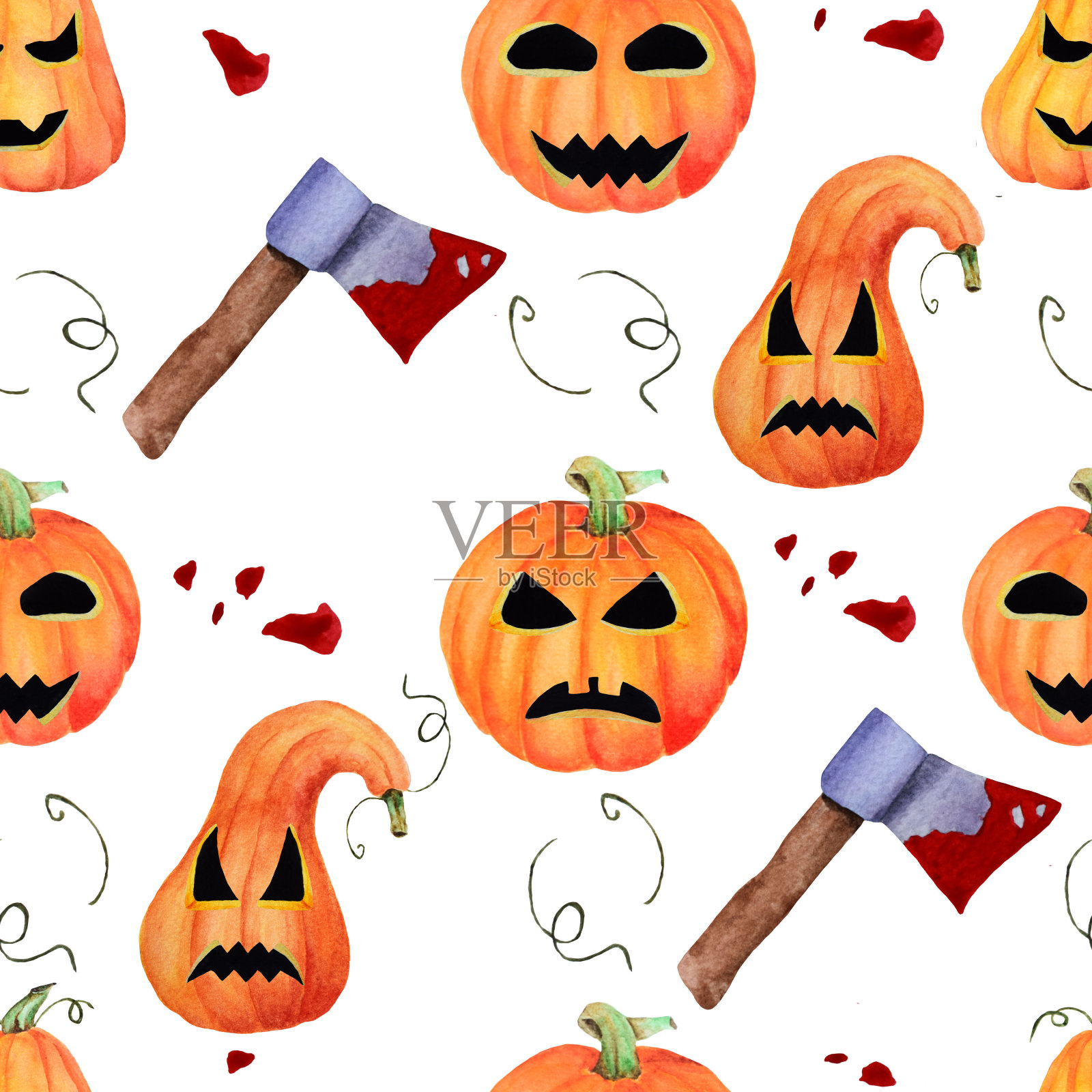 无缝万圣节手绘水彩图案。插画图片素材