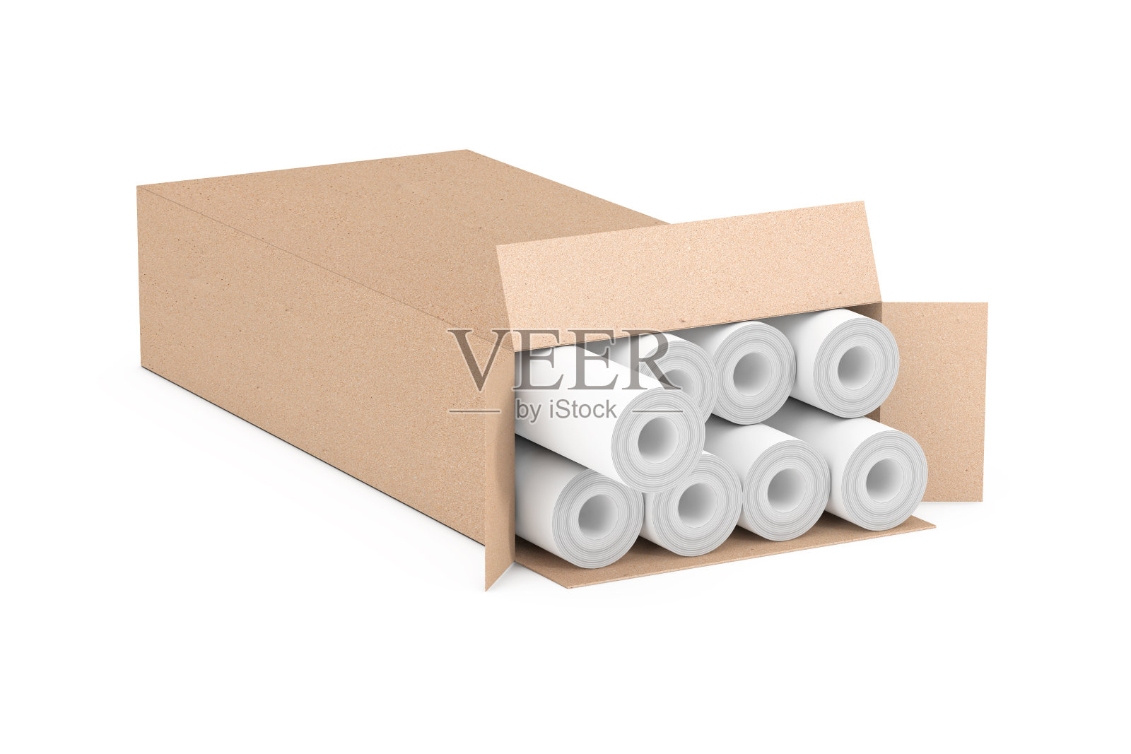 壁纸卷在纸板盒。3d渲染照片摄影图片