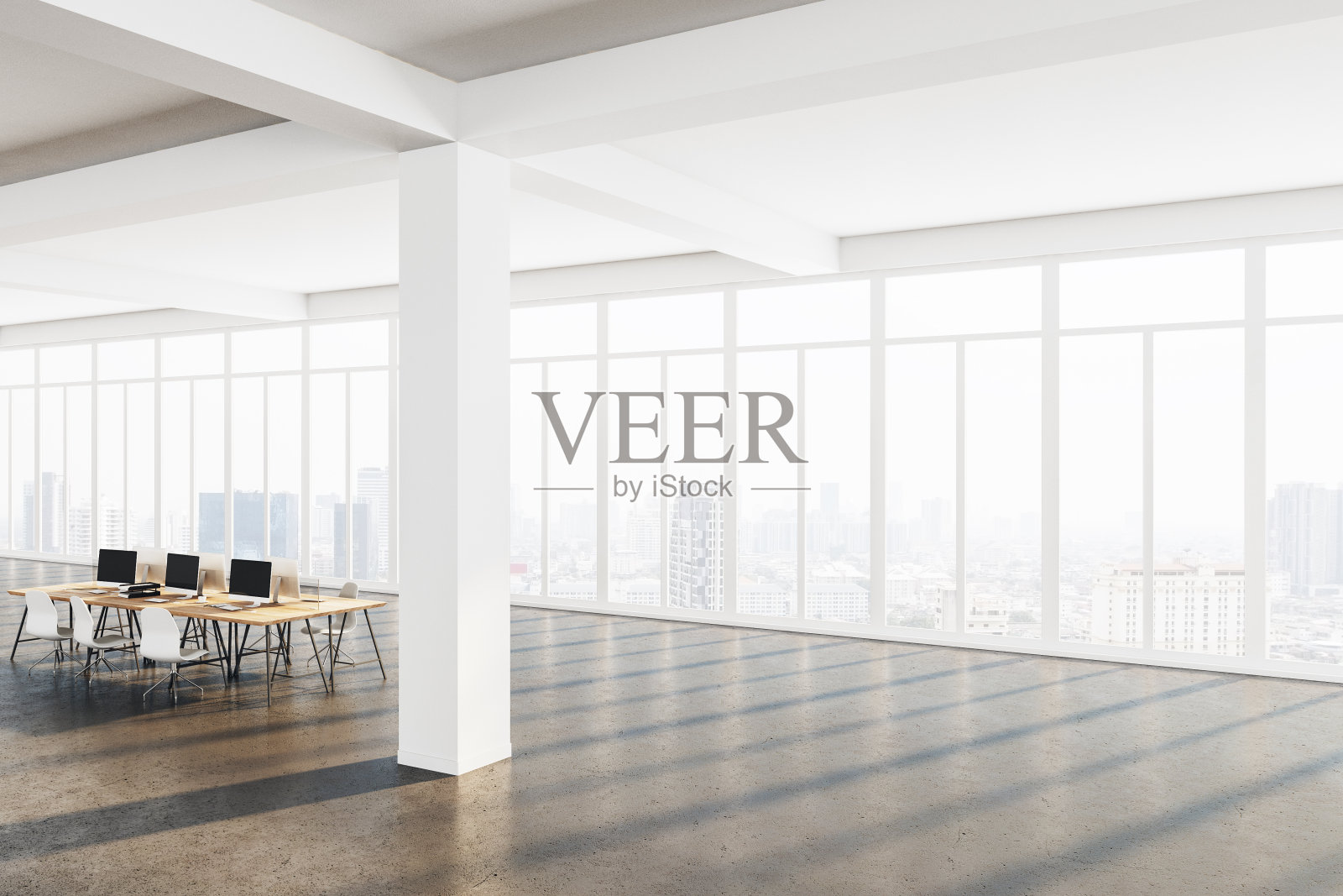 现代室内,桌子上有电脑照片摄影图片