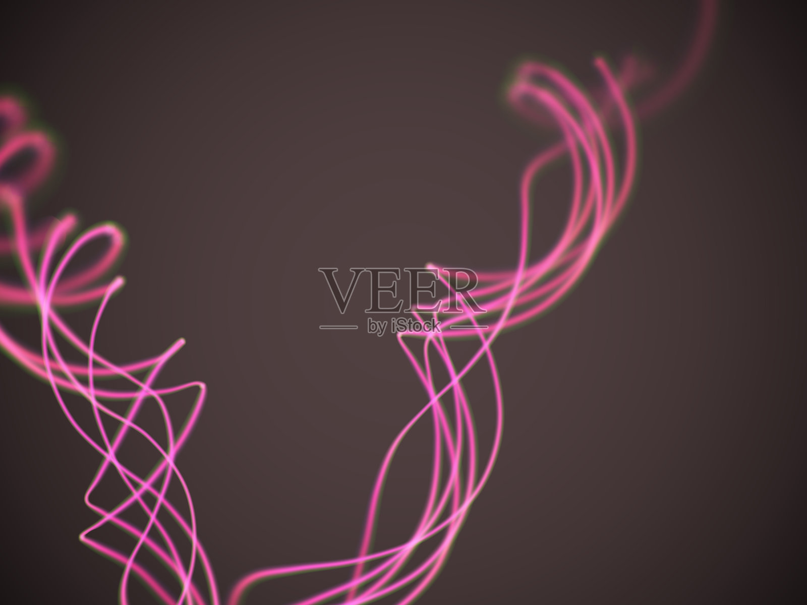 抽象弯曲的粉红色模糊线条在黑暗的背景上运动。人工智能或数字数据传输技术的概念。插画图片素材