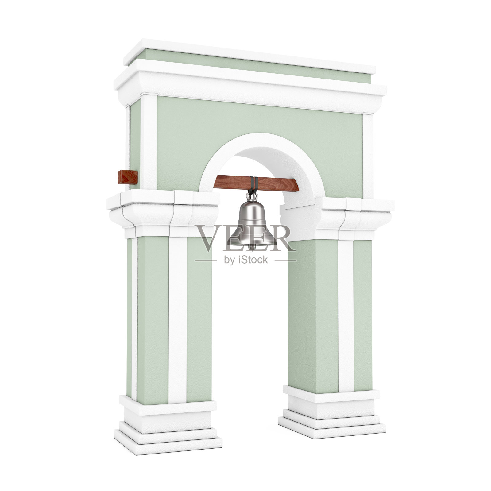 钟楼与拱门和吊钟。3d渲染照片摄影图片