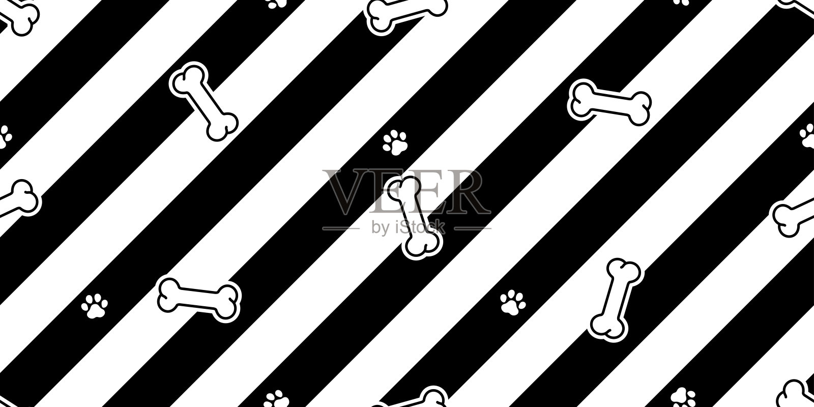 狗骨无缝图案法国牛头犬爪爪脚印向量条纹宠物小狗围巾孤立重复墙纸瓷砖背景卡通涂鸦插图设计插画图片素材