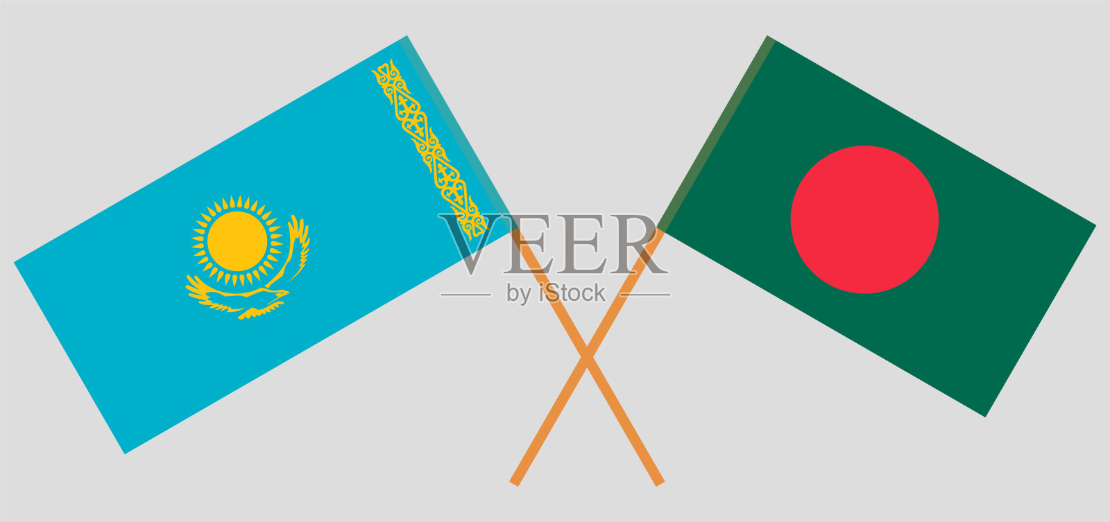 孟加拉国和哈萨克斯坦的交叉旗帜插画图片素材