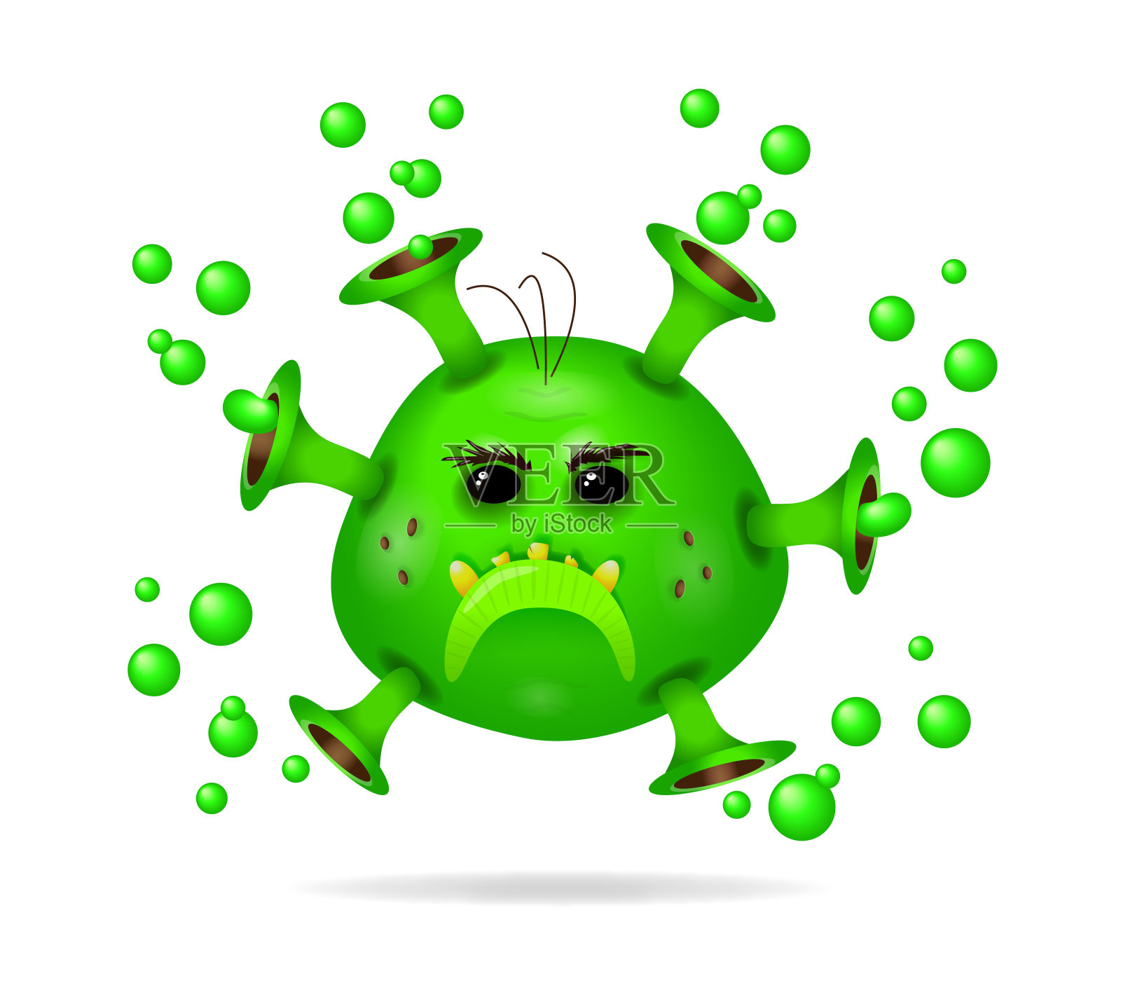 冠状病毒绿色卡通人物插画图片素材