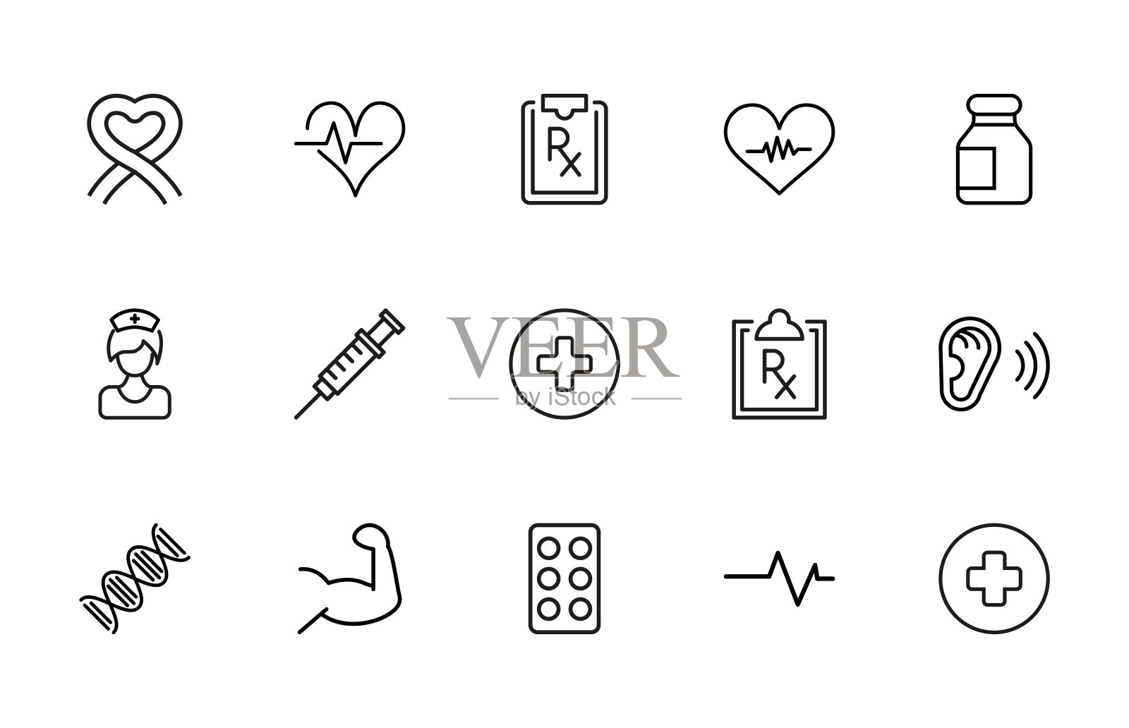简单的医疗图标在时尚的线条风格。图标素材