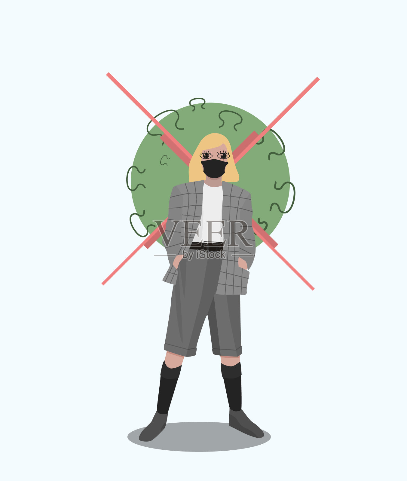 带病妇女或女孩戴口罩。Anti-Coronavirus。新型冠状病毒肺炎插画图片素材