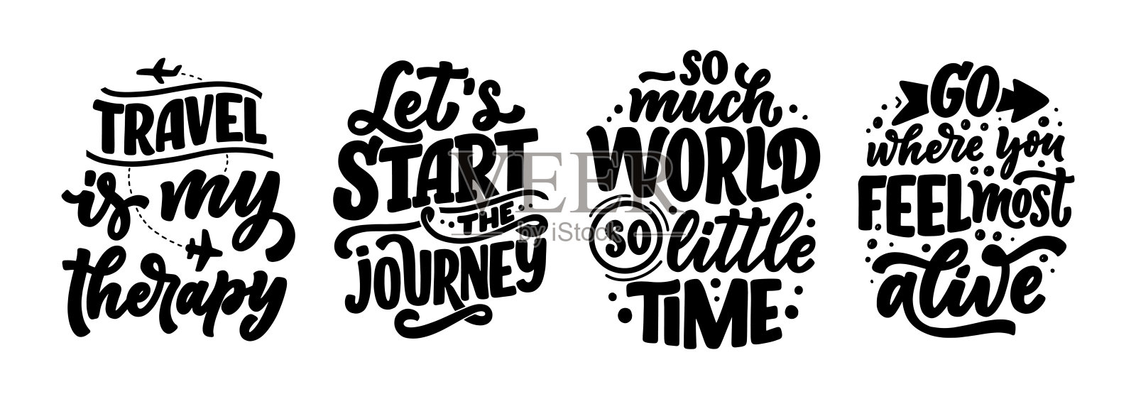 集旅游生活方式的灵感语录,手绘字体海报。励志印刷字体。书法平面设计元素。矢量图设计元素图片