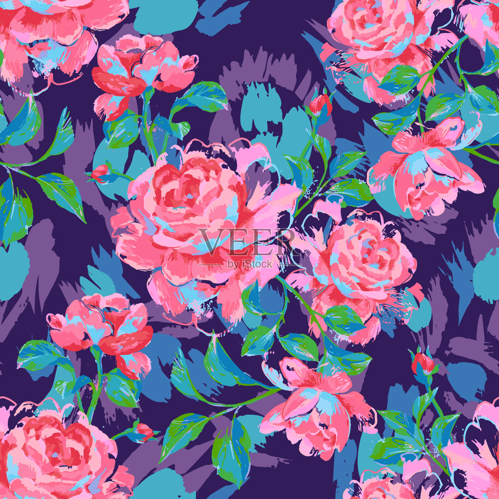 大玫瑰无缝图案插画图片素材