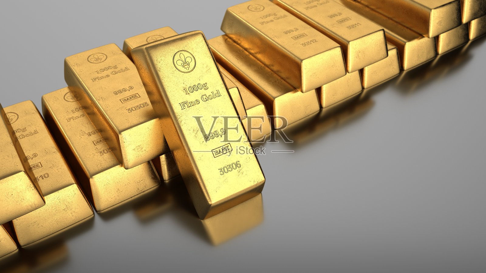银行的1000克金条。3 d演示。照片摄影图片
