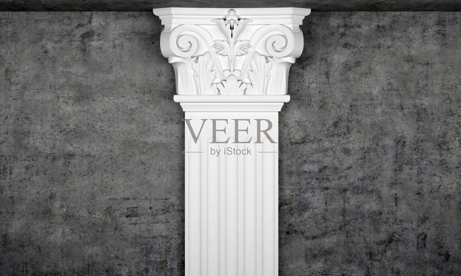 在混凝土墙前的一个古色古香的柱子顶部照片摄影图片