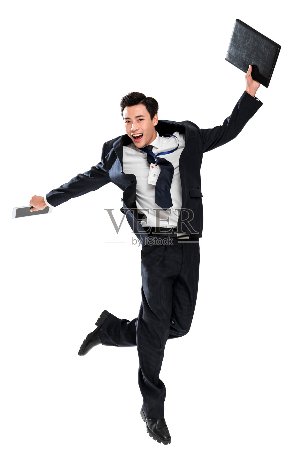 欢呼跳跃的青年销售人员照片摄影图片